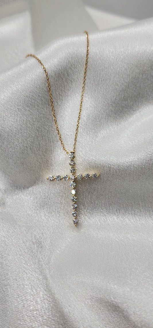 .88 Carat Total Weight Lab Grown Diamond Cross Pendant with 18" Diamond-Cut Cable Chain Necklace