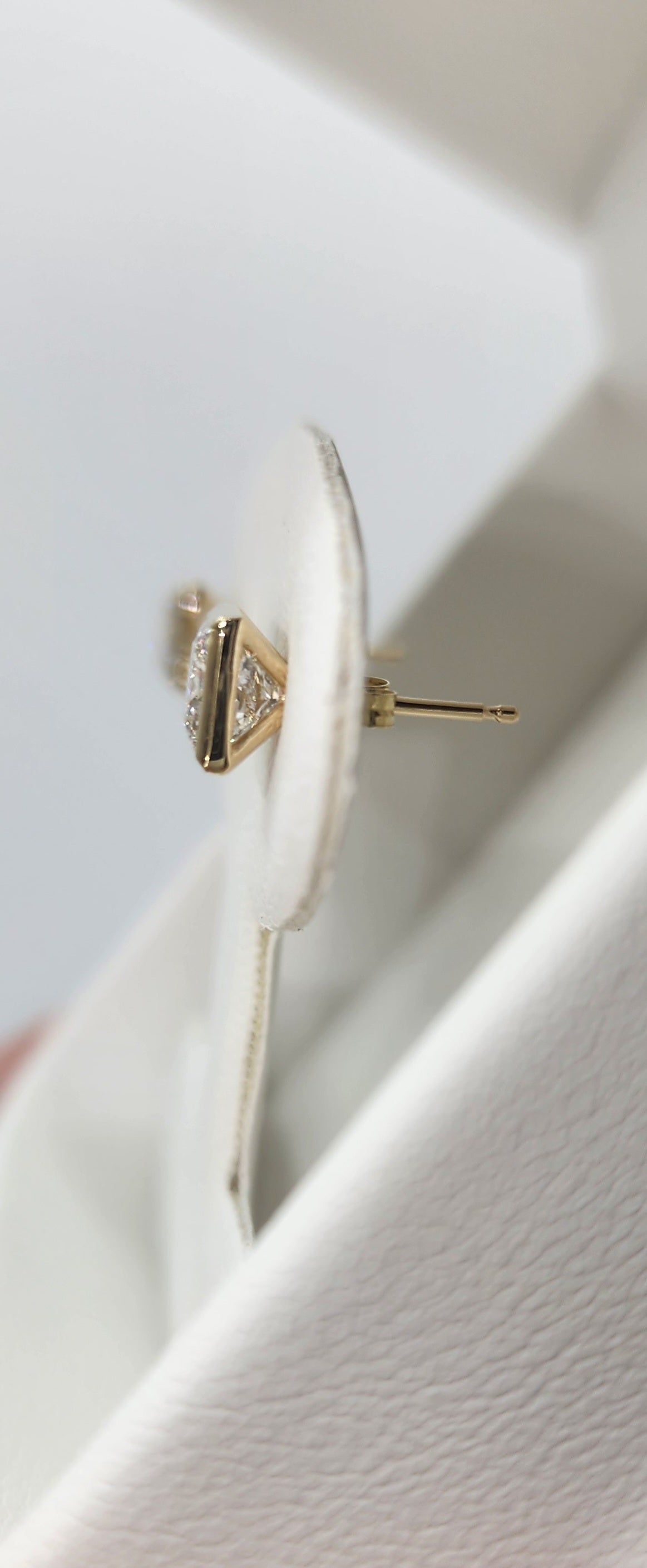 2 Carat Total Weight Princess Cut Lab Grown Diamond Studs, Bezel Set in 14k Yellow Gold