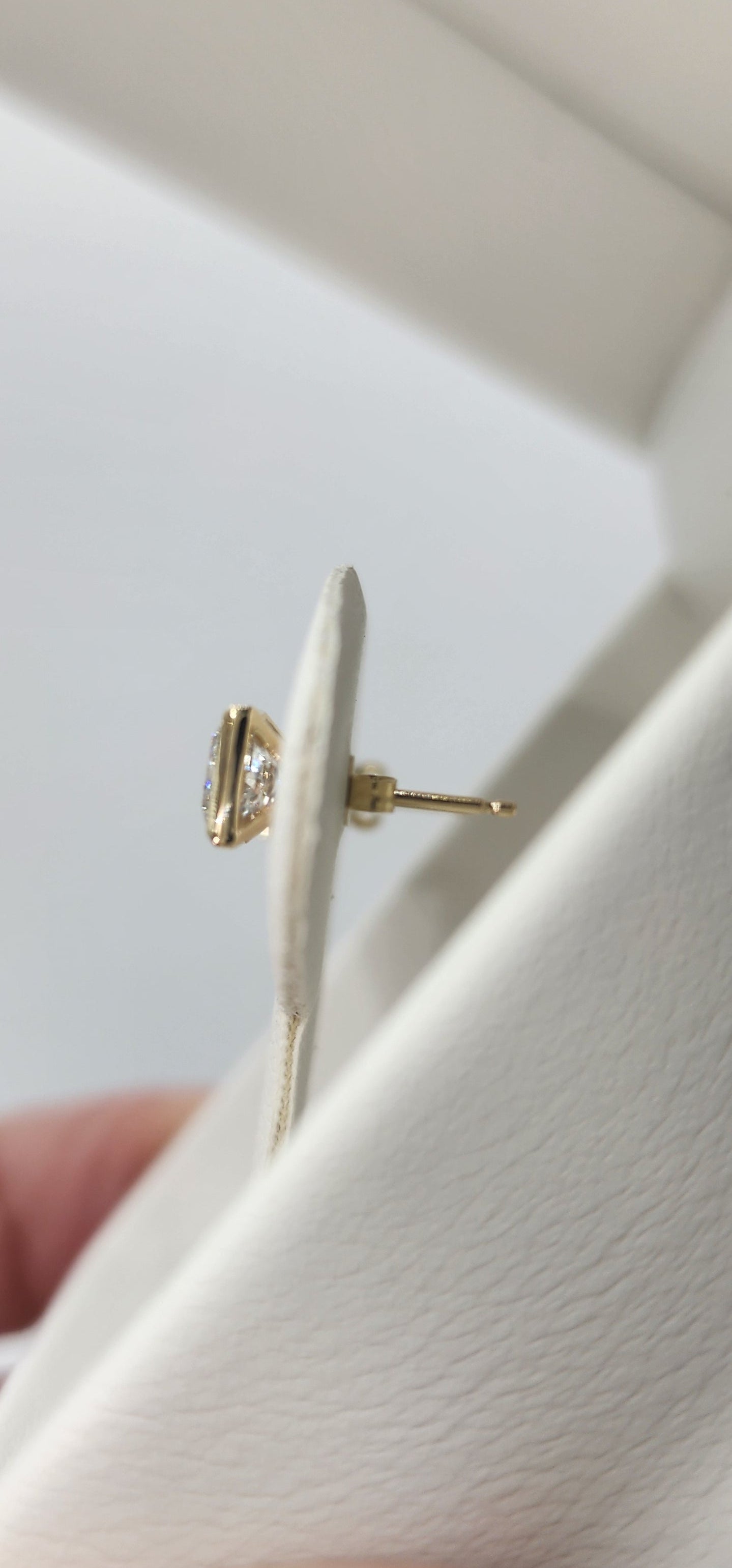 2 Carat Total Weight Princess Cut Lab Grown Diamond Studs, Bezel Set in 14k Yellow Gold