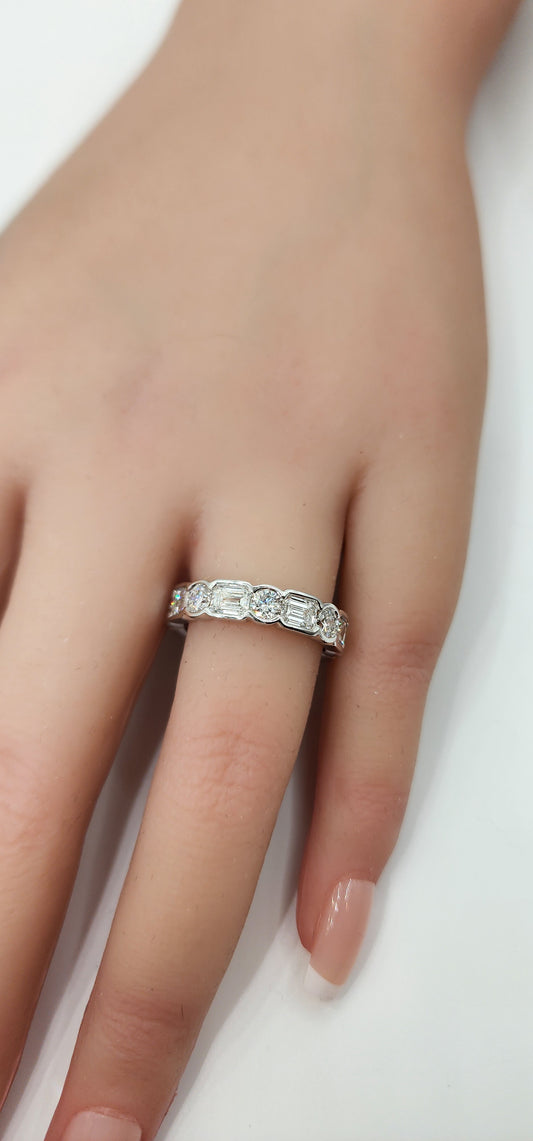 4 Carat Total Weight Emerald & Round Lab Grown Diamond Eternity Band, 14k White Gold, Size 7