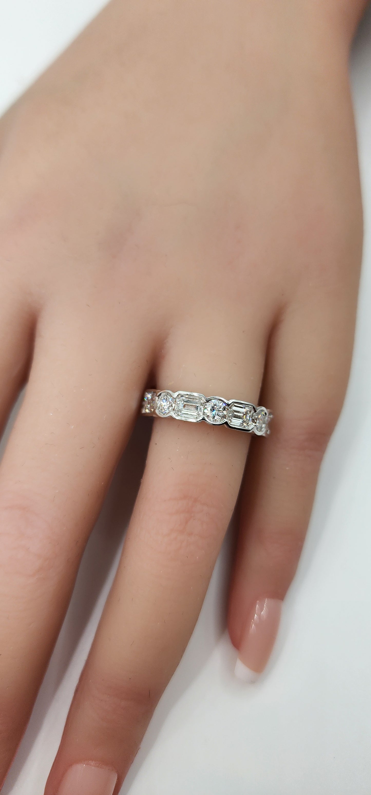 4 Carat Total Weight Emerald & Round Lab Grown Diamond Eternity Band, 14k White Gold, Size 7