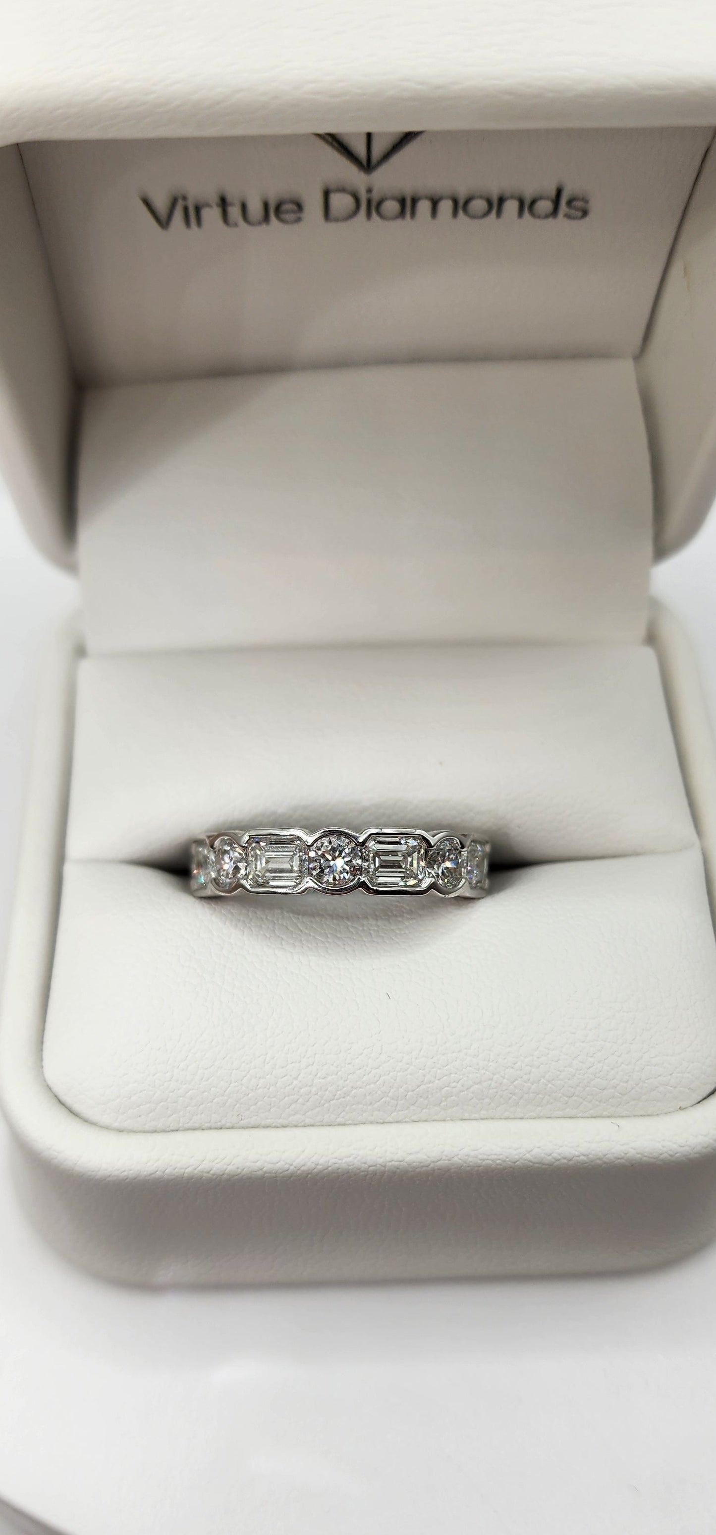 4 Carat Total Weight Emerald & Round Lab Grown Diamond Eternity Band, 14k White Gold, Size 7