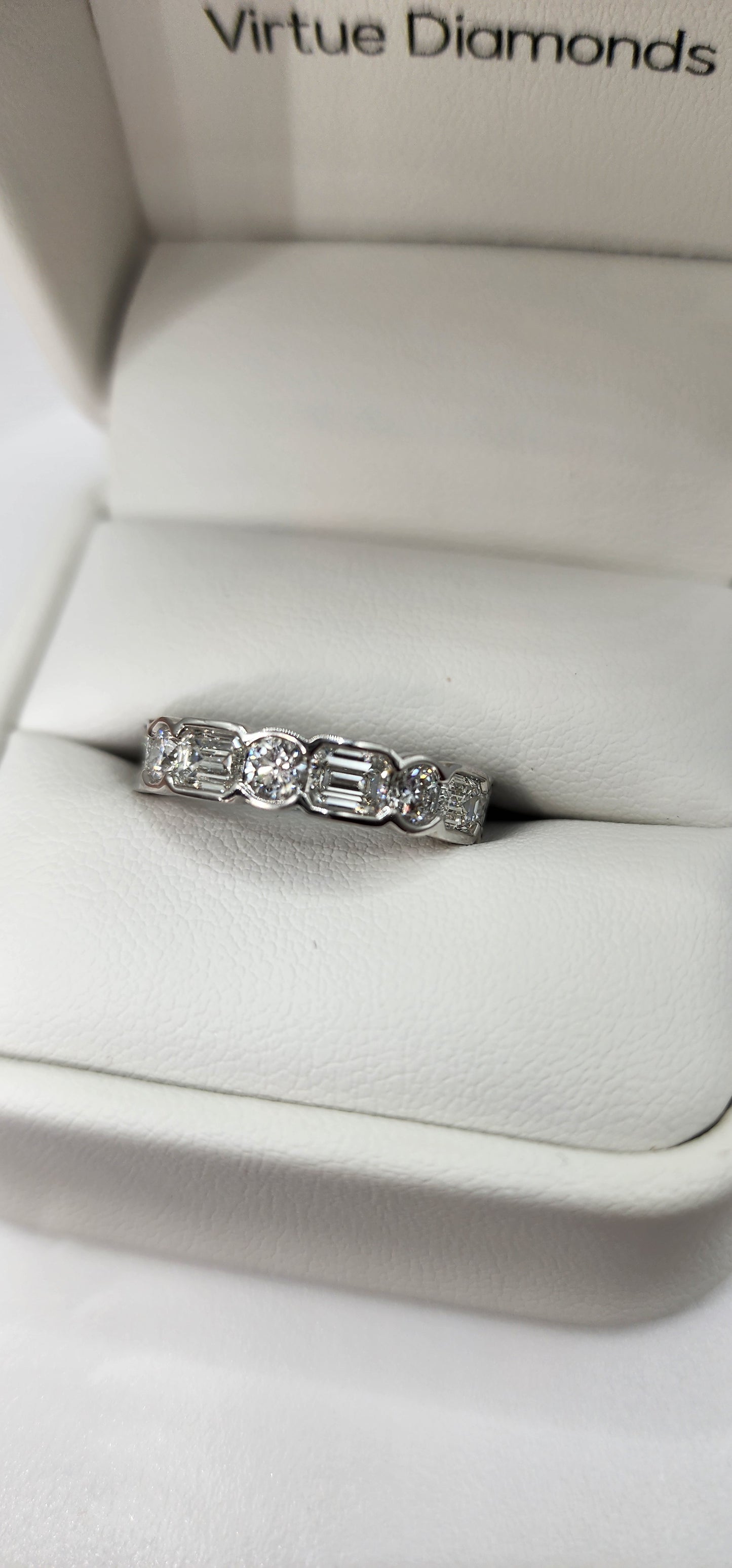 4 Carat Total Weight Emerald & Round Lab Grown Diamond Eternity Band, 14k White Gold, Size 7