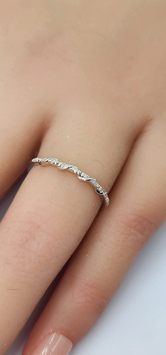 Dainty Stacking Ring - 10K White Gold - .025 CTW Lab Grown Diamonds Size 7
