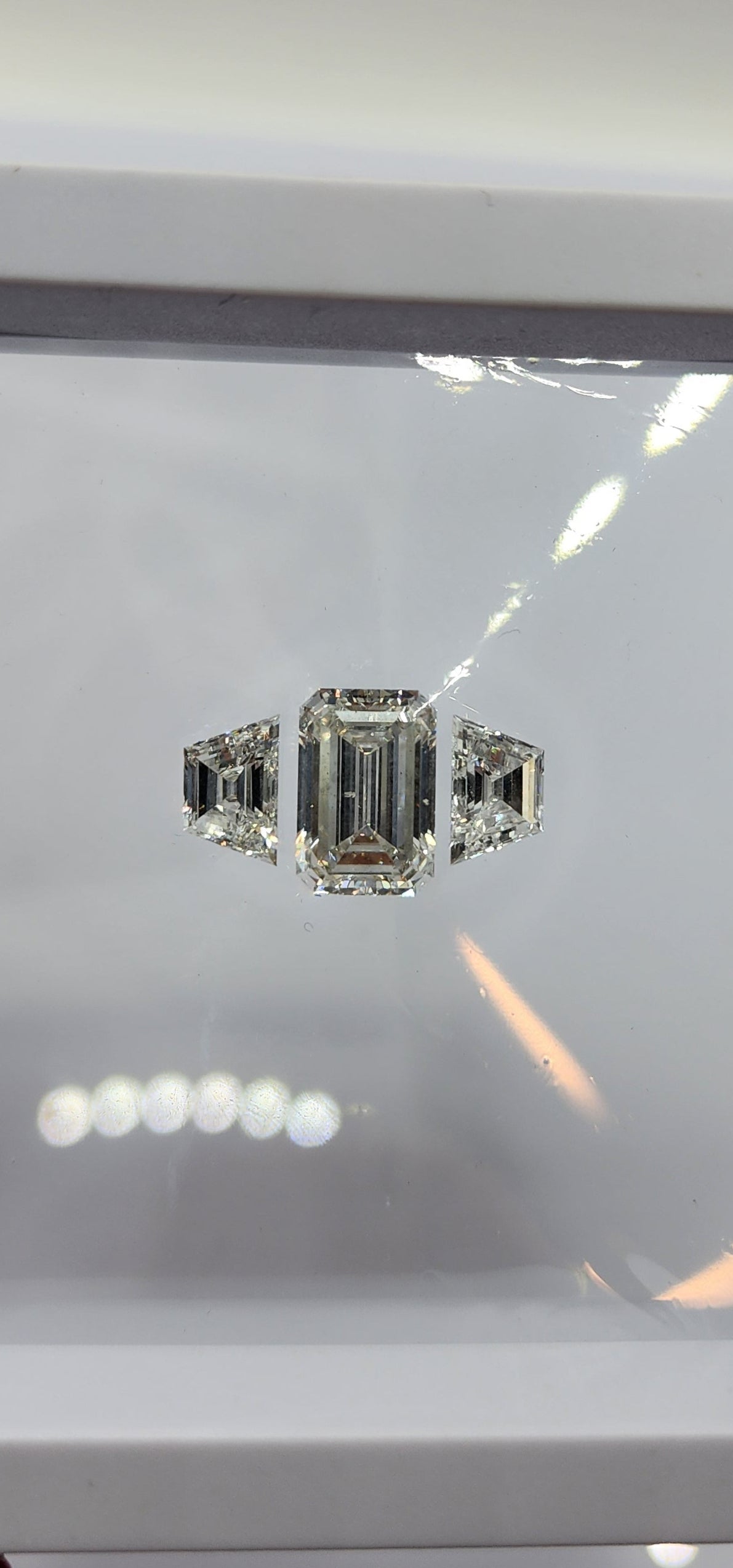 Trilogy Diamond Set (1) 4.04 H/SI1 Emerald Cut Lab Grown Diamond & (2) 1 .03 Carat Trapezoids F/VVS2 & E/VS1 for Trilogy Ring Setting