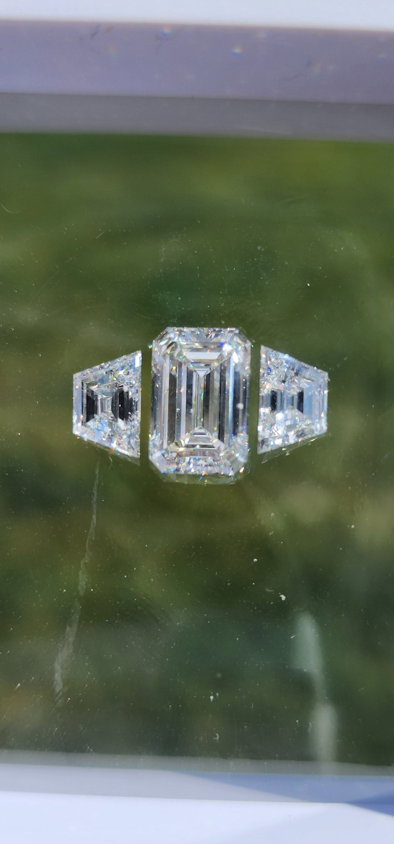 Trilogy Diamond Set (1) 4.04 H/SI1 Emerald Cut Lab Grown Diamond & (2) 1 .03 Carat Trapezoids F/VVS2 & E/VS1 for Trilogy Ring Setting