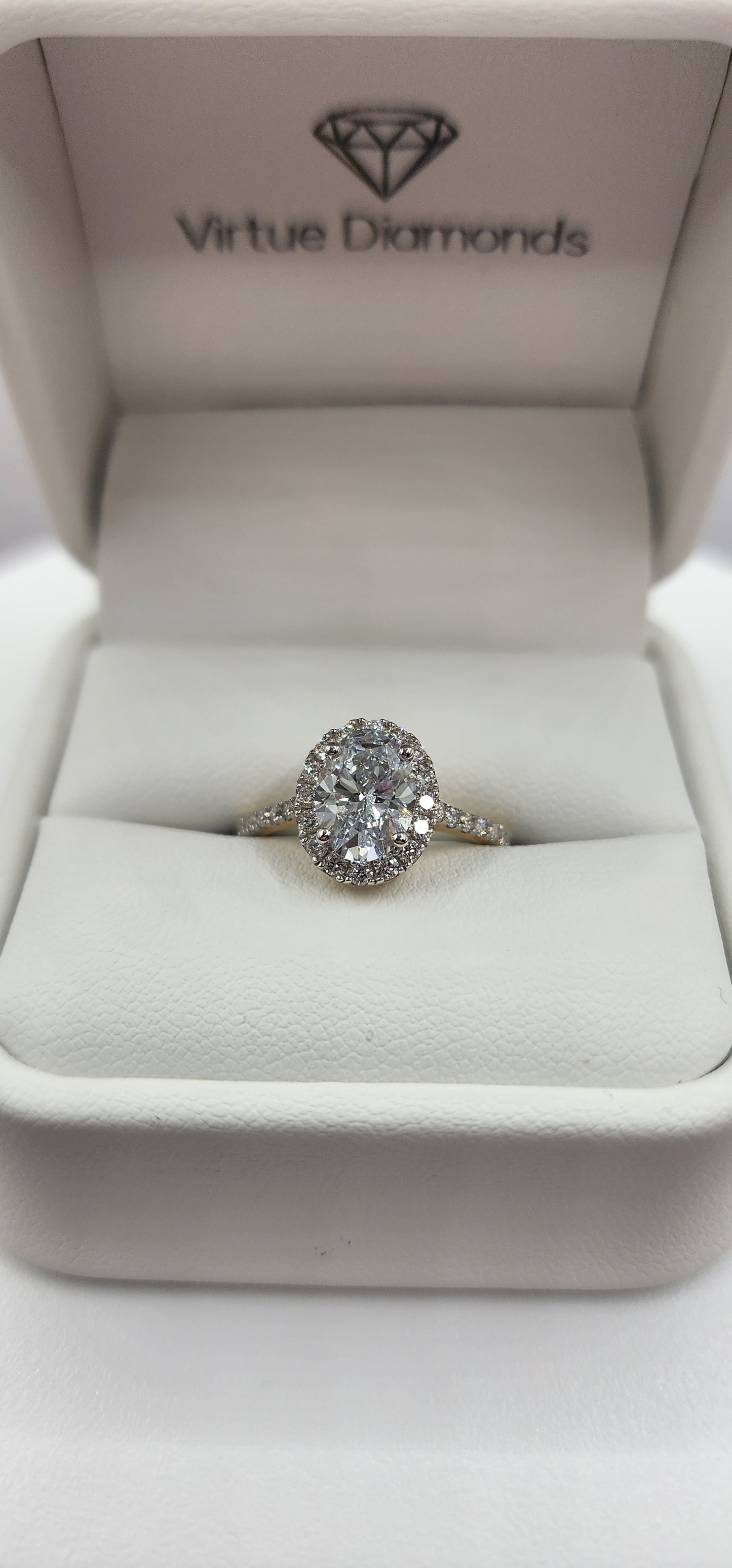 2.4 Carat Total Weight, Oval Halo Lab Grown Diamond Engagement Ring, Yellow Gold Size 7