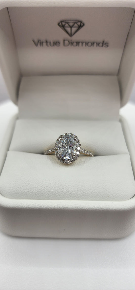 2.4 Carat Total Weight, Oval Halo Lab Grown Diamond Engagement Ring, Yellow Gold Size 7