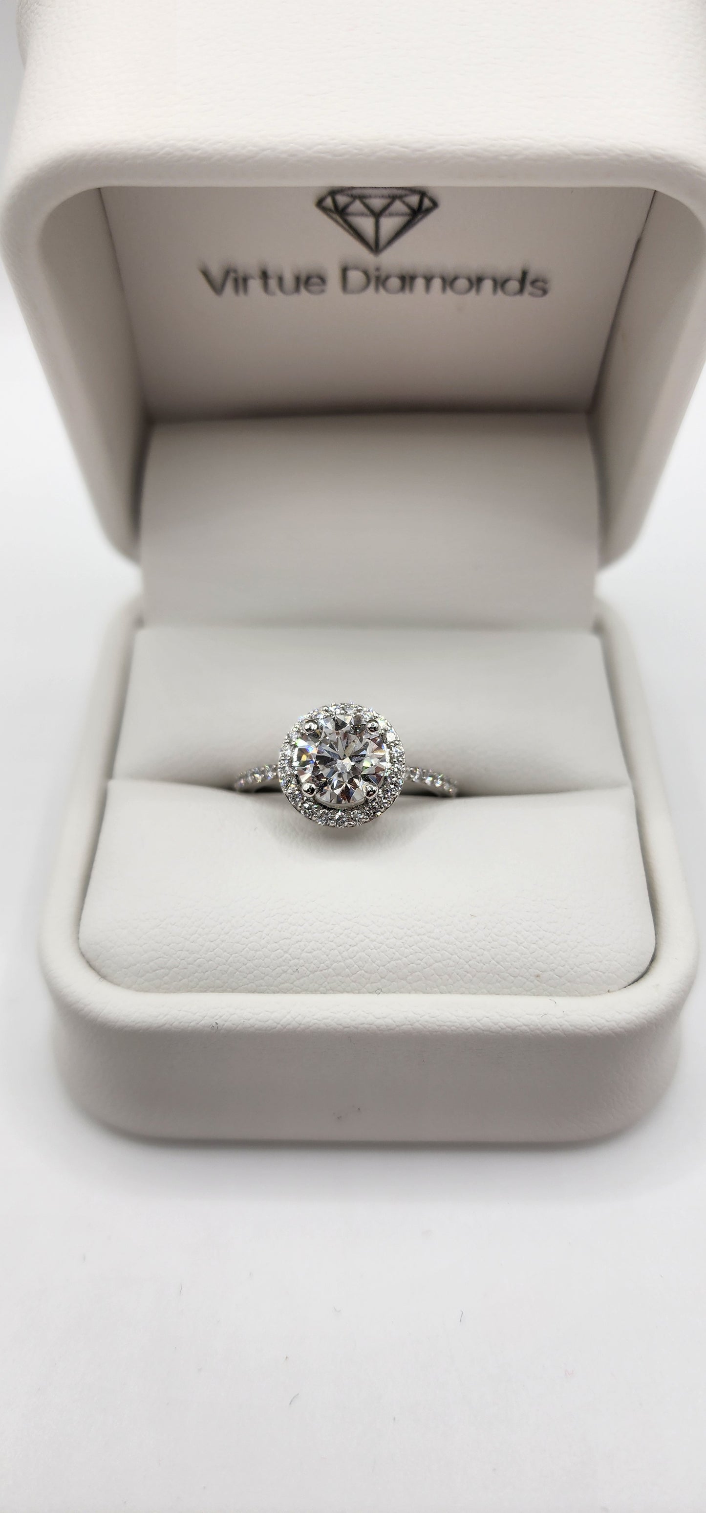 2.4 CTTW Round Halo Lab Grown Diamond Engagement Ring, White Gold Size 7