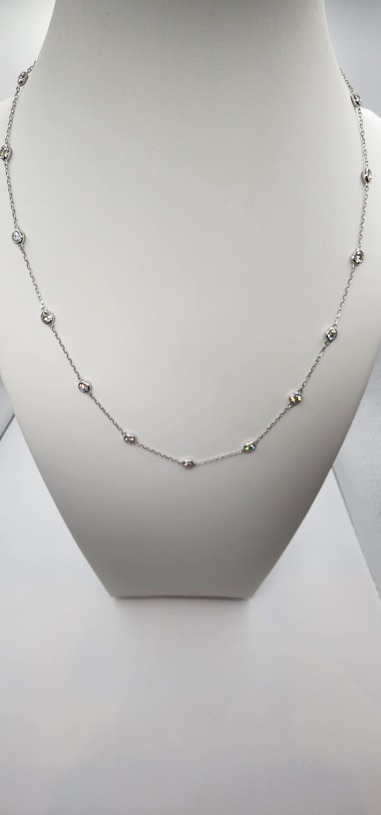 2.5 Carat Total Weight 14k White Gold Station Necklace 18" - Lab Grown Diamonds