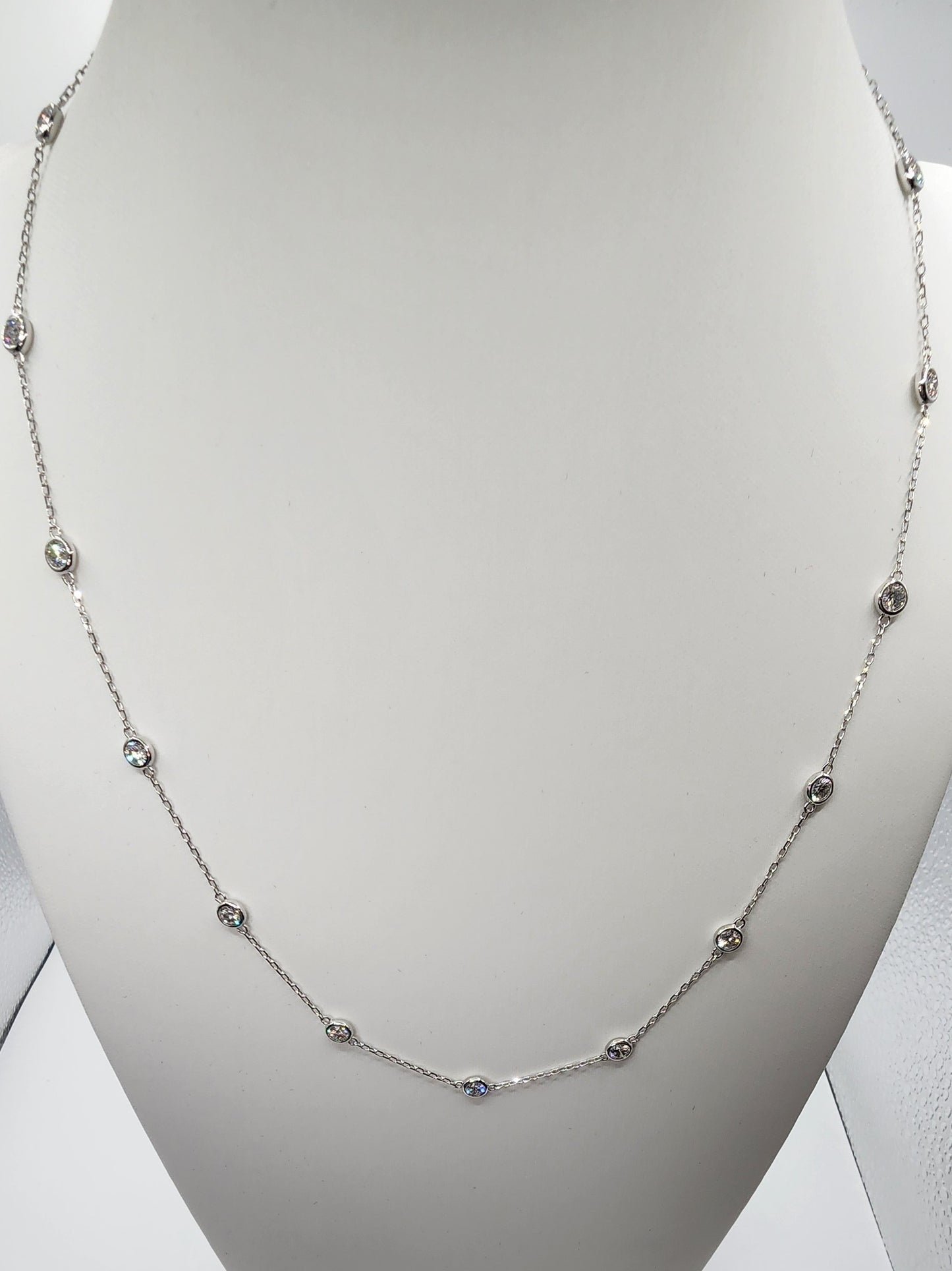 2.5 Carat Total Weight 14k White Gold Station Necklace 18" - Lab Grown Diamonds