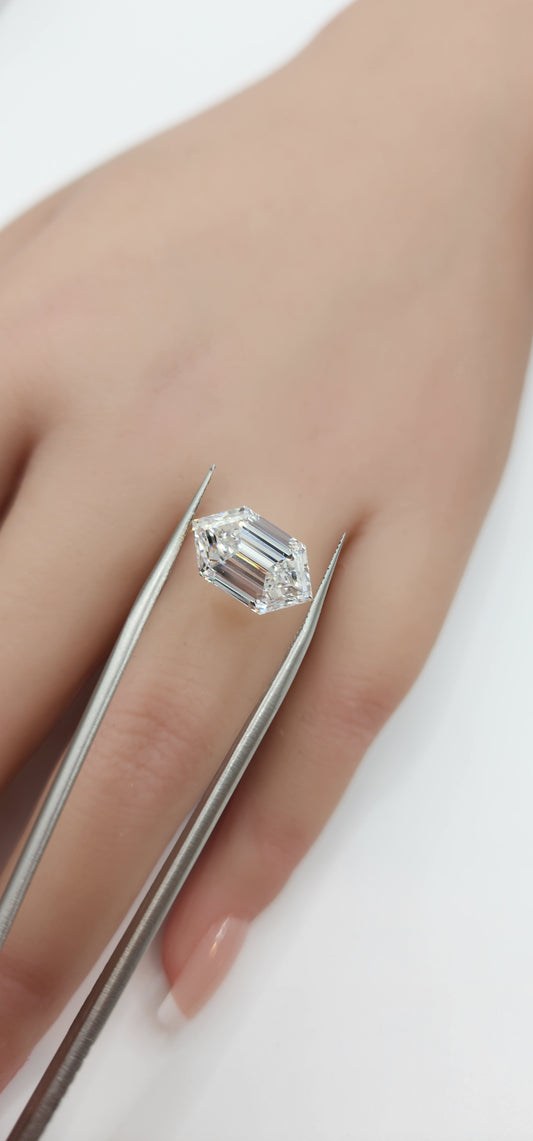5.24 Carat Hexagon Lab Grown Diamond, Color E, VVS2 Clarity IGI Certified