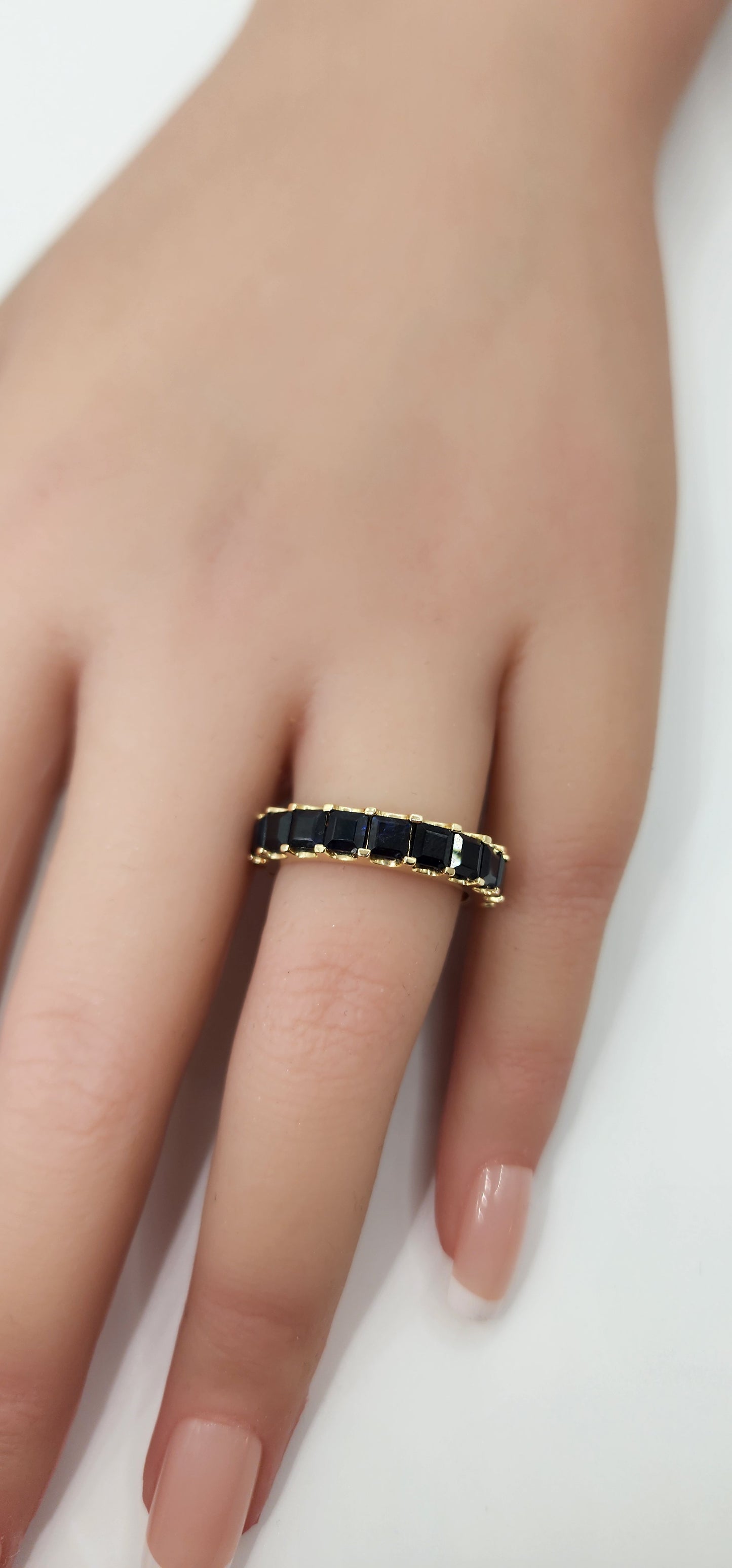 6 Carat Total Weight Princess Lab Grown Sapphire Eternity Band, 14K Yellow Gold,  Size 7
