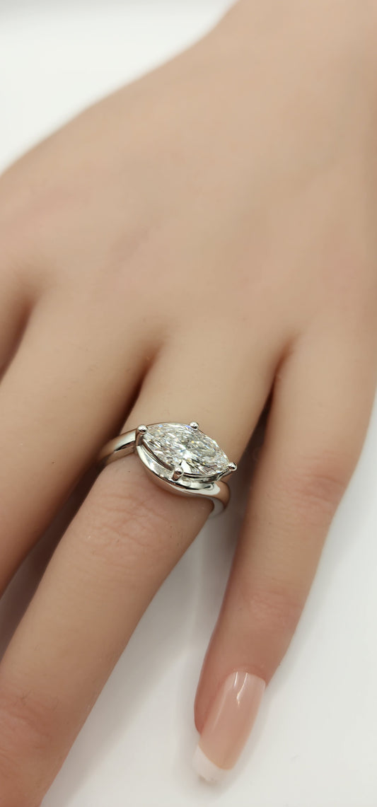 "The Bayleigh" 2 Carat Marquise Lab Grown Diamond set East/West in a Sleek Bypass Setting