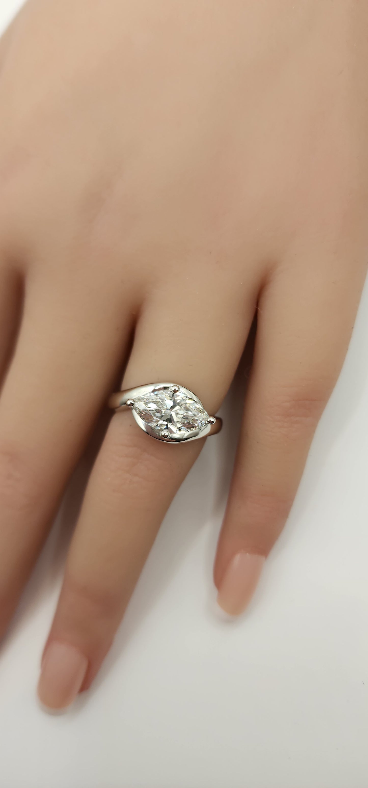 "The Bayleigh" 2 Carat Marquise Lab Grown Diamond set East/West in a Sleek Bypass Setting