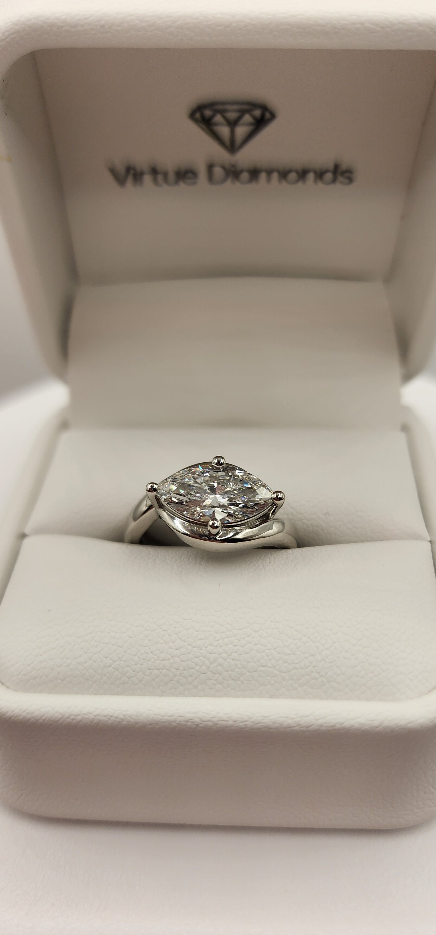 "The Bayleigh" 2 Carat Marquise Lab Grown Diamond set East/West in a Sleek Bypass Setting