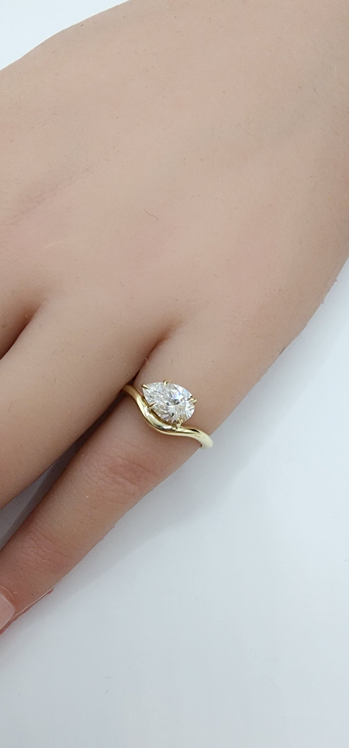 1 Carat Pear Pinky Wave Ring Set in 14k Yellow Gold