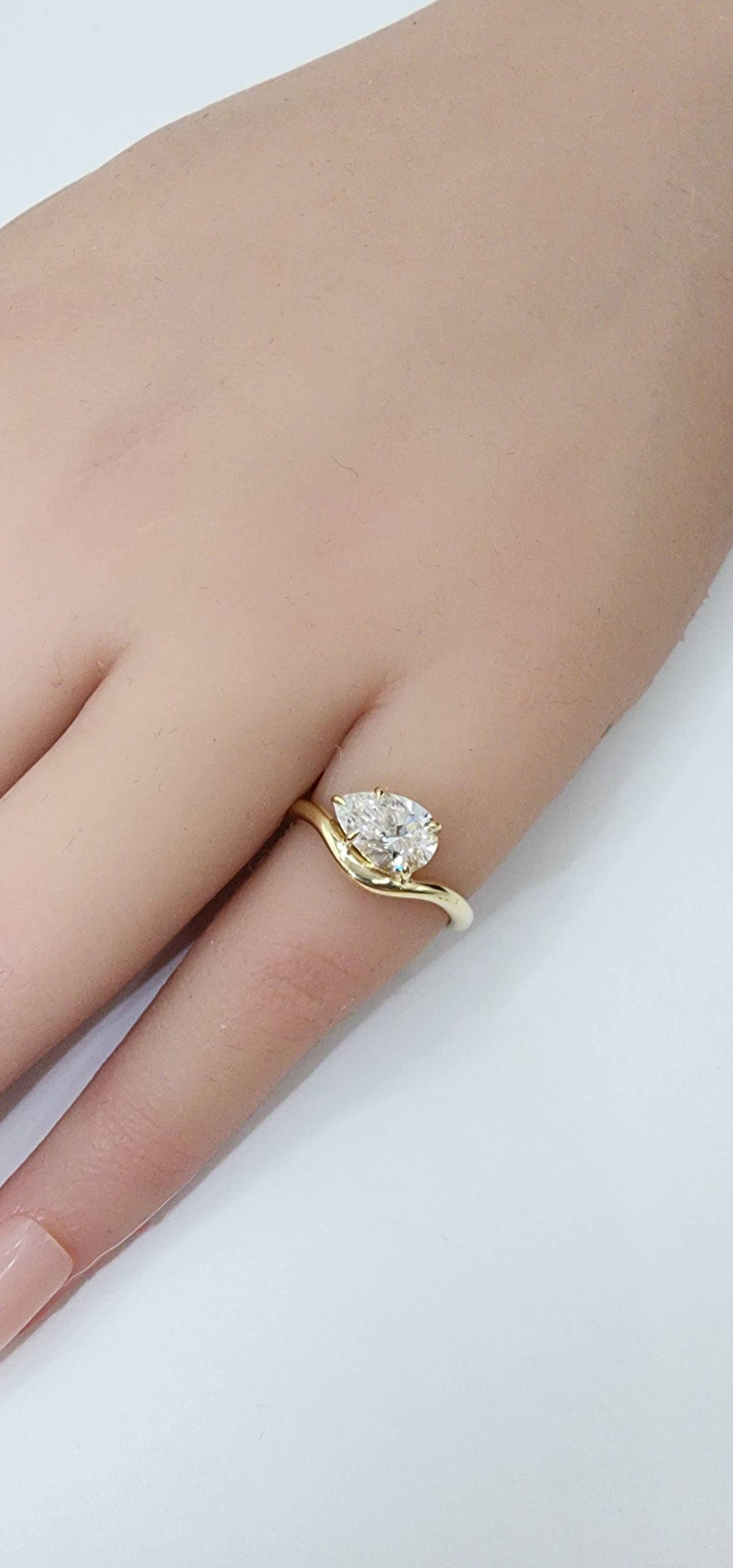 1 Carat Pear Pinky Wave Ring Set in 14k Yellow Gold