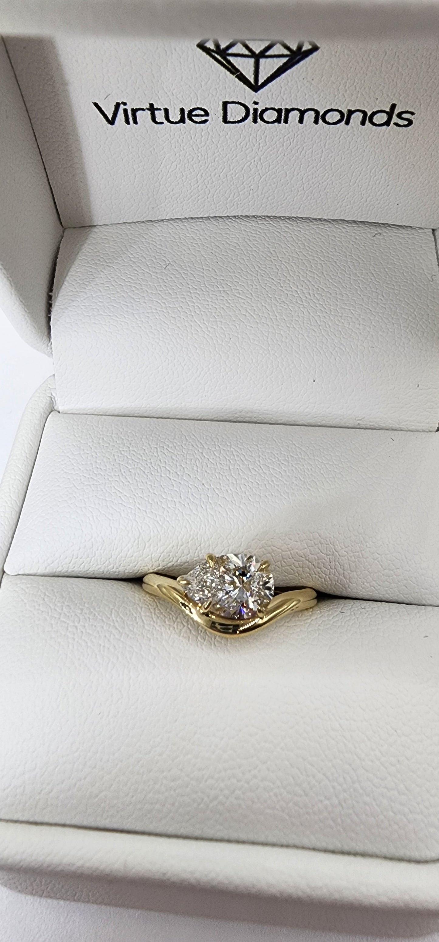 1 Carat Pear Pinky Wave Ring Set in 14k Yellow Gold