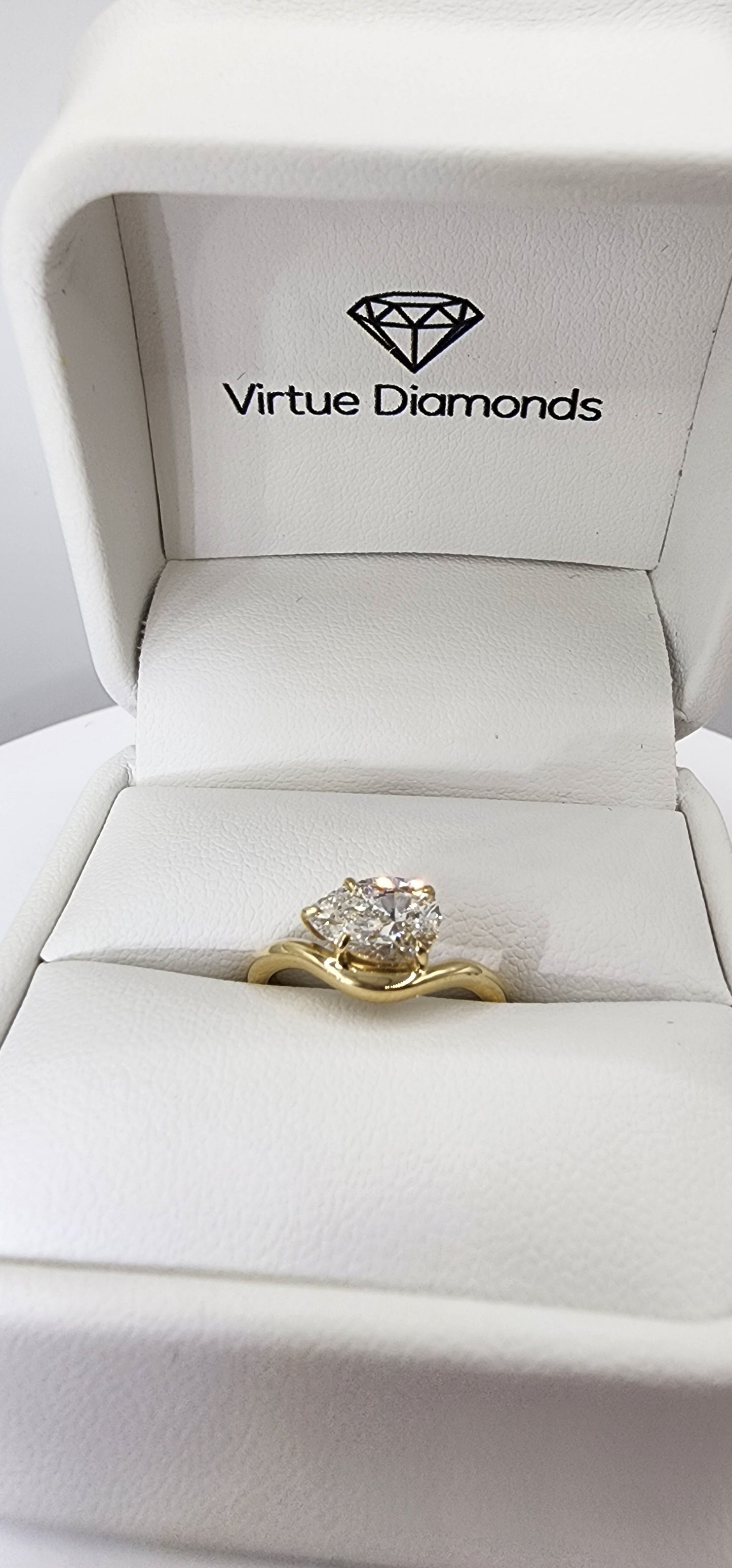 1 Carat Pear Pinky Wave Ring Set in 14k Yellow Gold