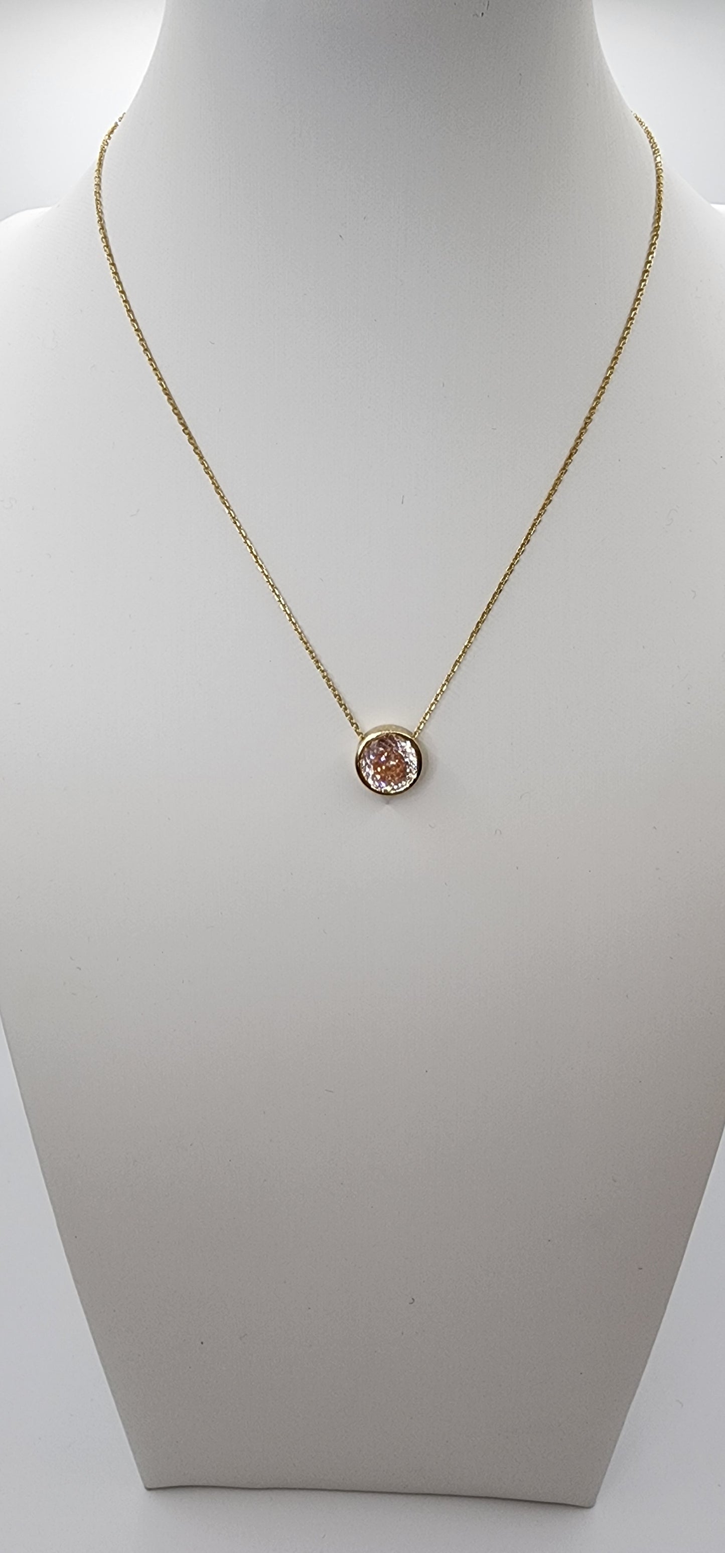 3 Carat Pink Portuguese Cut Lab Grown Diamond VS1 in 14k Yellow Gold Bezel Set Pendant on 14" Necklace Chain