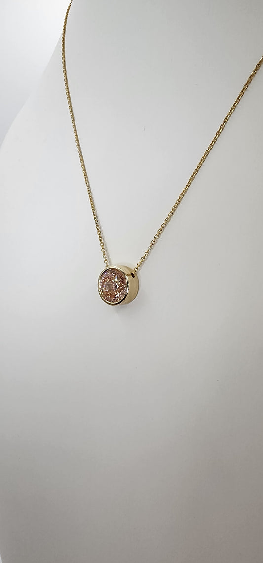 3 Carat Pink Portuguese Cut Lab Grown Diamond VS1 in 14k Yellow Gold Bezel Set Pendant on 14" Necklace Chain