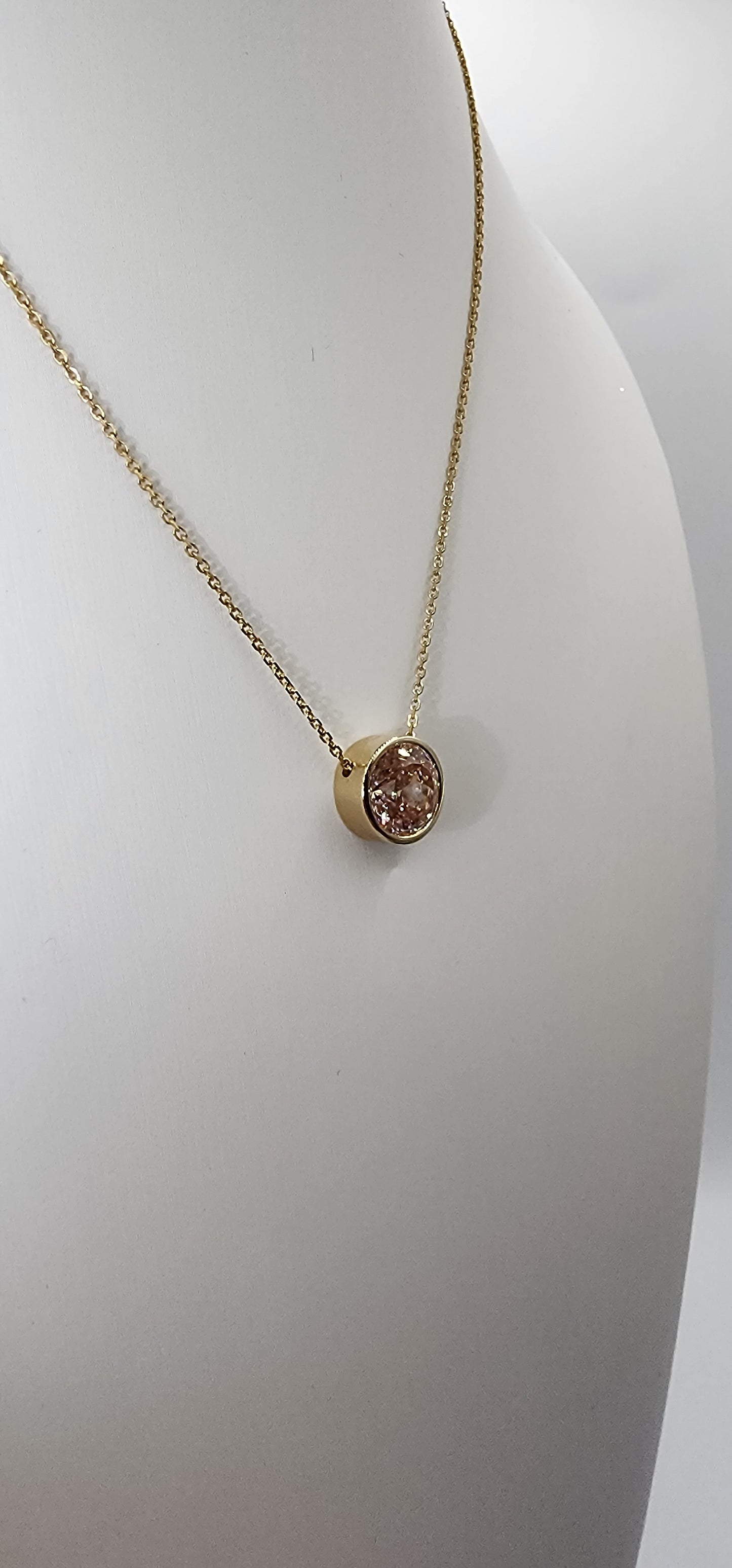 3 Carat Pink Portuguese Cut Lab Grown Diamond VS1 in 14k Yellow Gold Bezel Set Pendant on 14" Necklace Chain