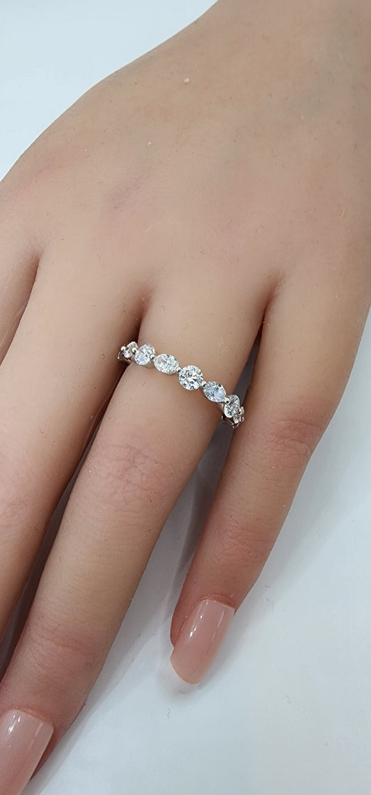 2.35 Carat Round/Oval Lab Grown Diamond Eternity Band in 14k White Gold, Size 7.25