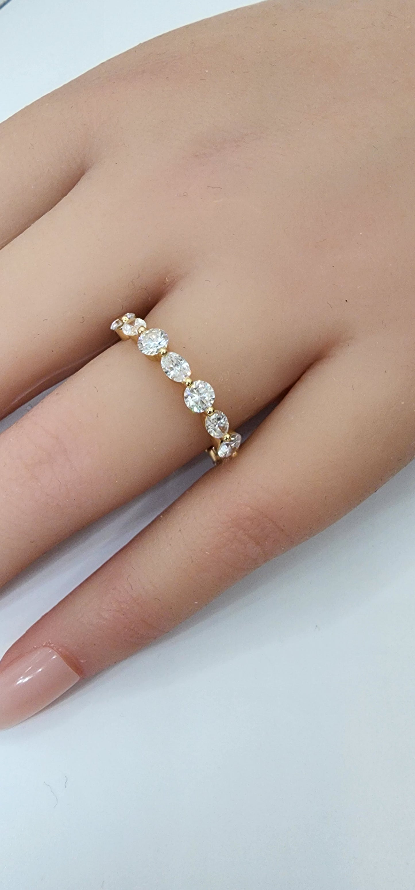 2.35 Carat Total Weight Oval & Round Mixed Cut Eternity Band, 14k Yellow Gold, Size 7.25