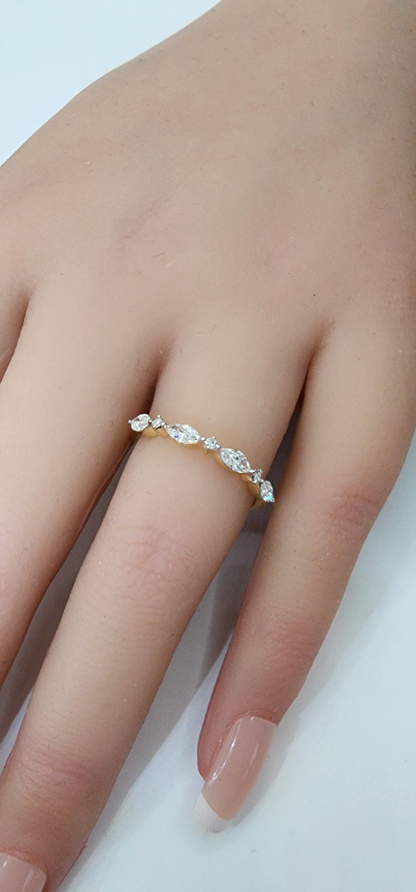 .40 Carat Marquise & Round Lab Diamond Anniversary Band, 14k Yellow Gold