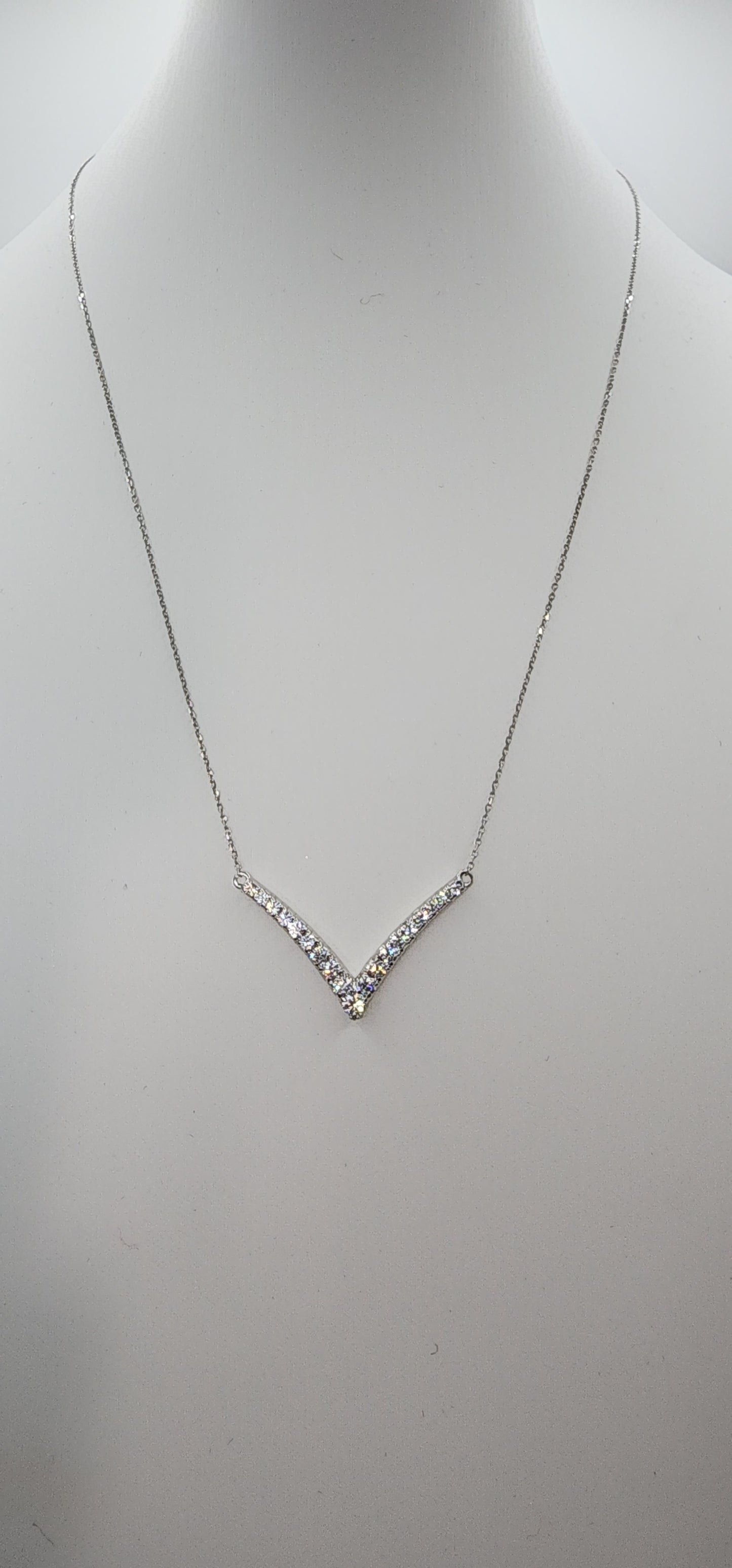 .75 Carat Total Weight Lab Grown Diamond Chevron 16" Necklace, 14k White Gold