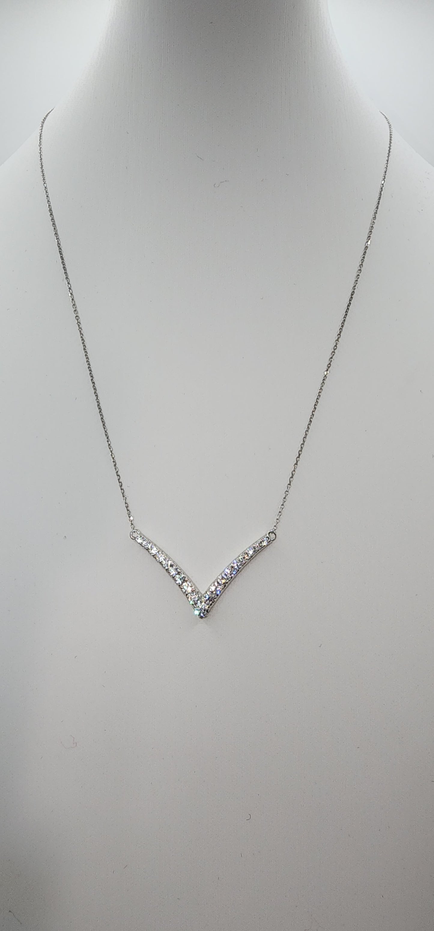 .75 Carat Total Weight Lab Grown Diamond Chevron 16" Necklace, 14k White Gold