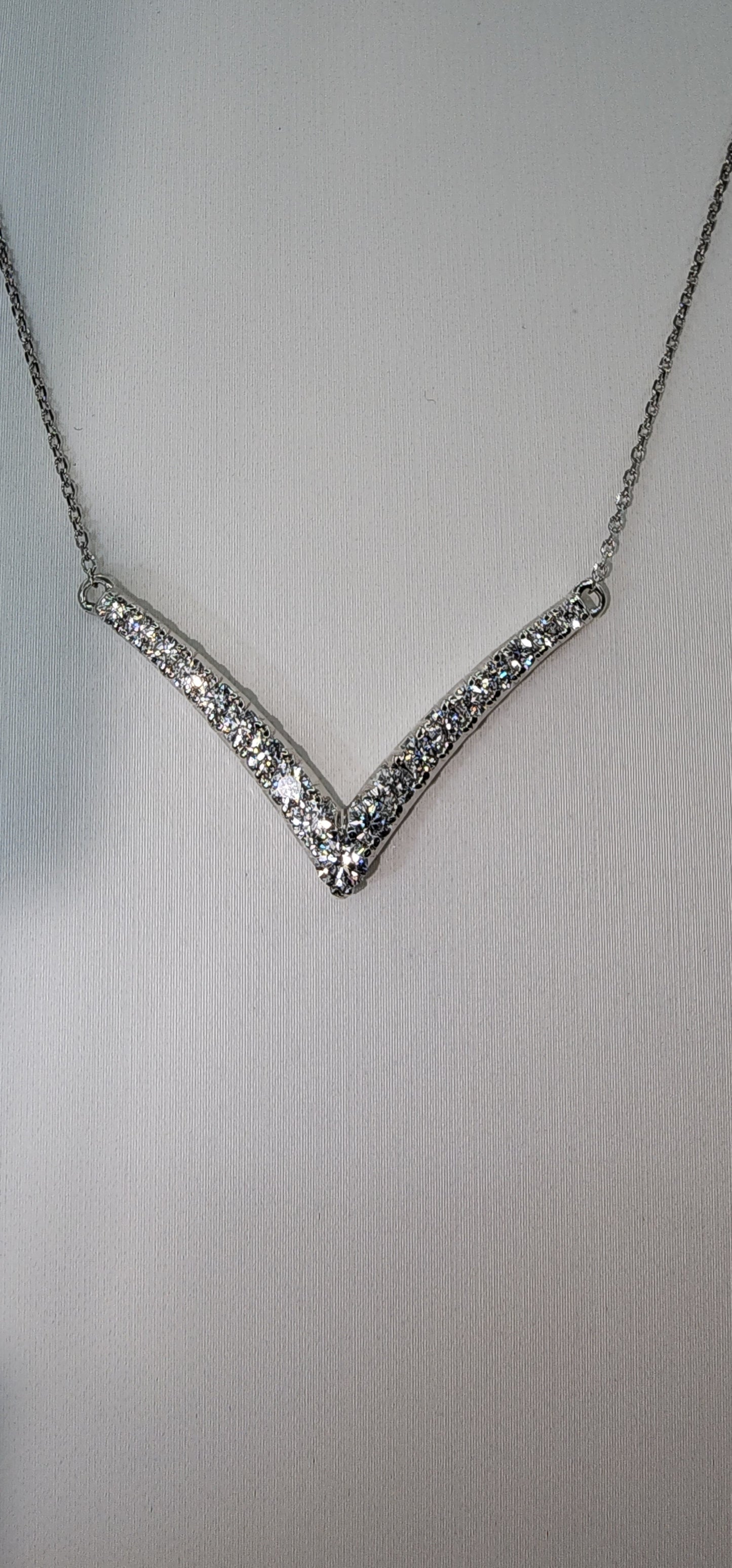 .75 Carat Total Weight Lab Grown Diamond Chevron 16" Necklace, 14k White Gold