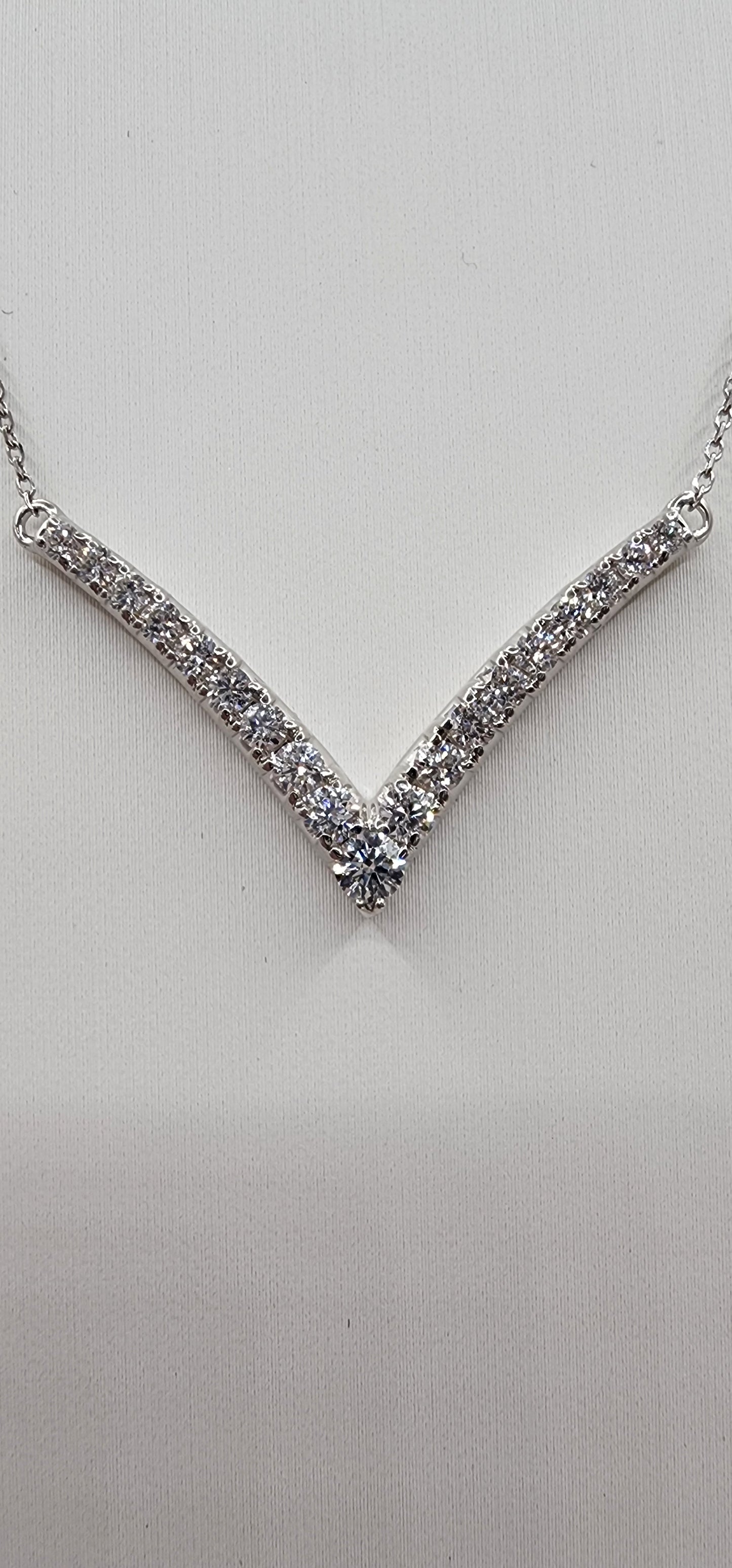 .75 Carat Total Weight Lab Grown Diamond Chevron 16" Necklace, 14k White Gold