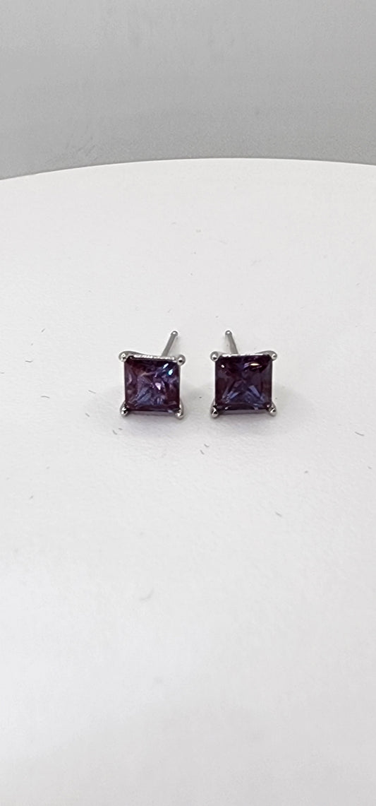 1.5 Carat Total Weight Lab Grown Alexandrite Studs Earrings, 14k White Gold