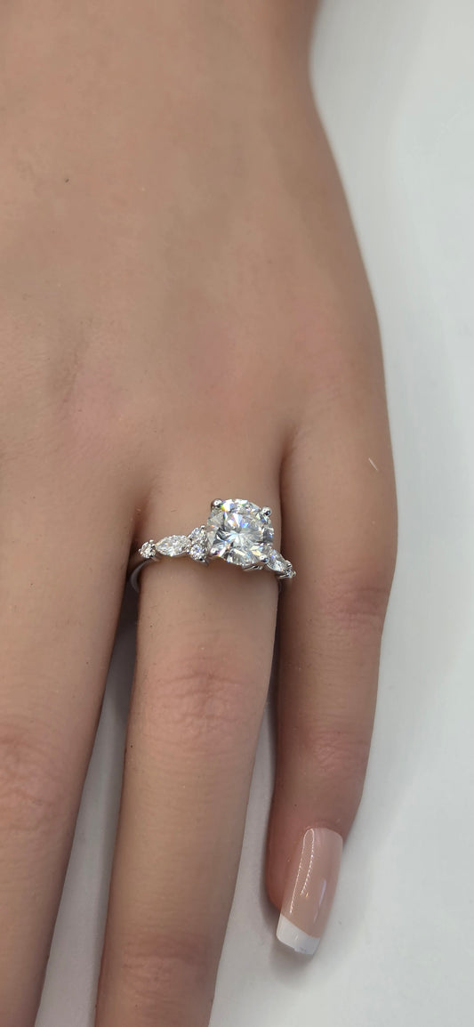 "The Gail" a 2 Carat Round E/VS1 Lab Grown Diamond on Accented 14k White Gold Band
