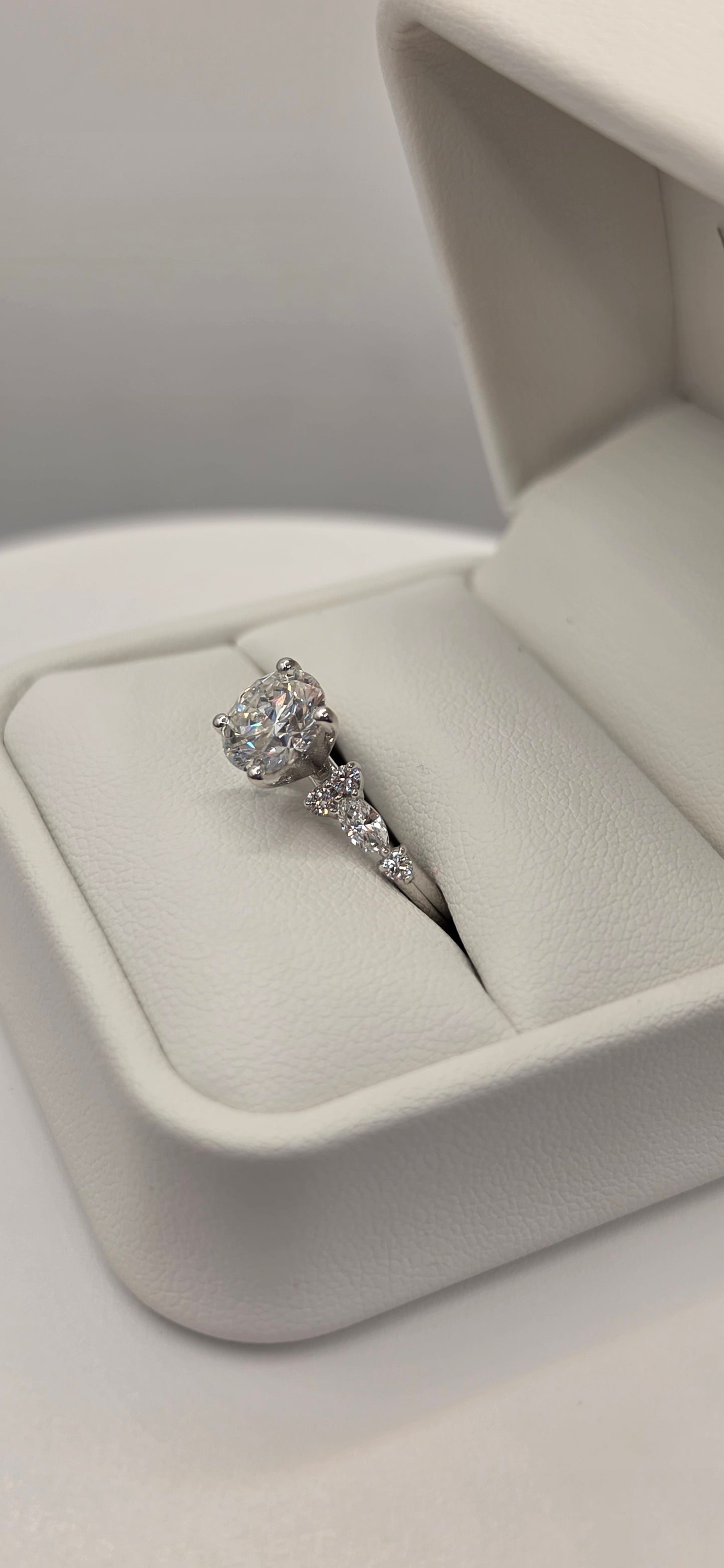 "The Gail" a 2 Carat Round E/VS1 Lab Grown Diamond on Accented 14k White Gold Band