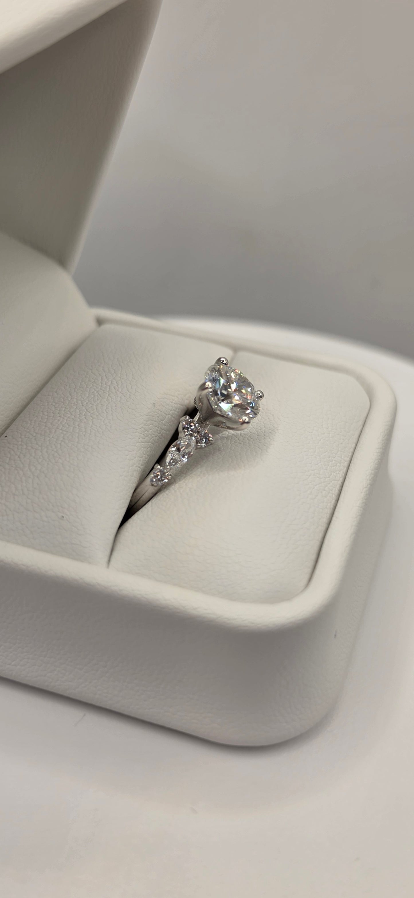 "The Gail" a 2 Carat Round E/VS1 Lab Grown Diamond on Accented 14k White Gold Band