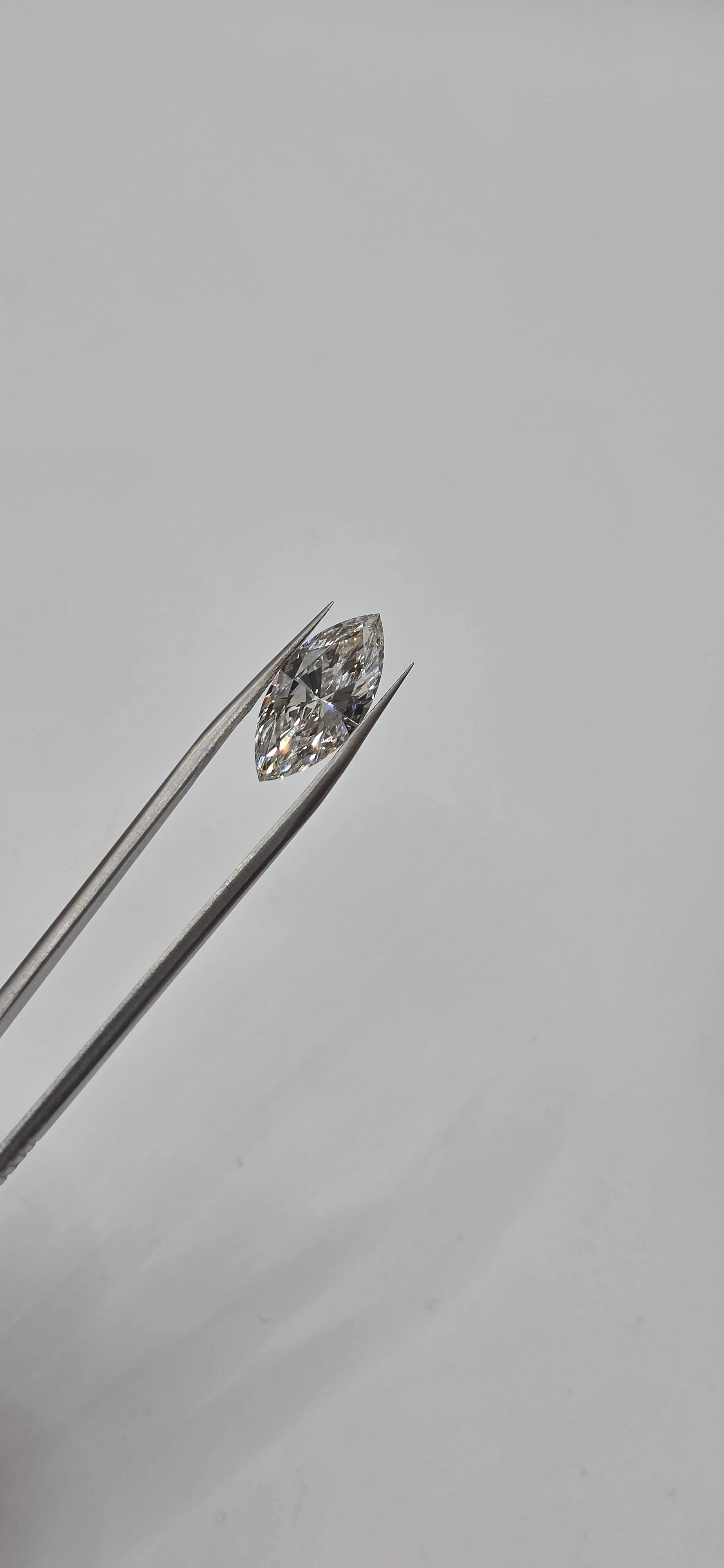 Diamond on a silver prong against a light gray background