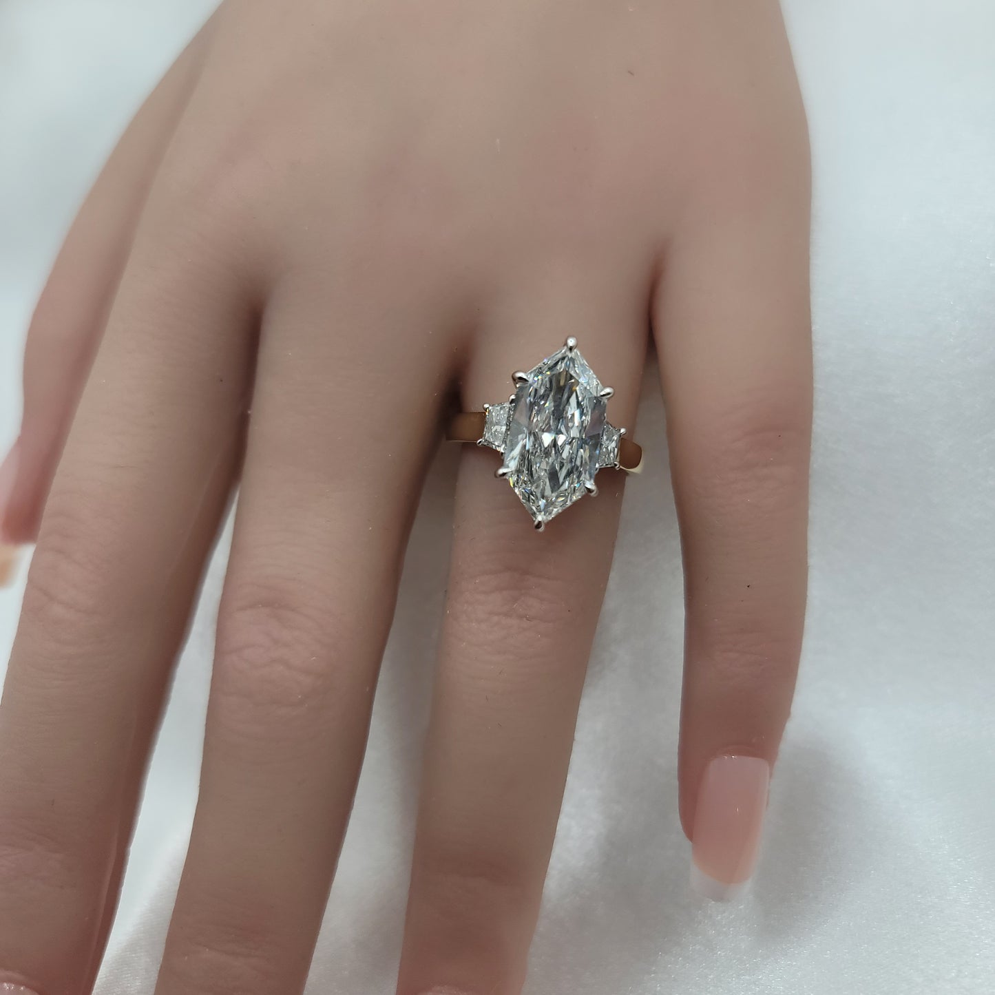 5.20 carat lab grown diamond marquise set in 14k gold ring