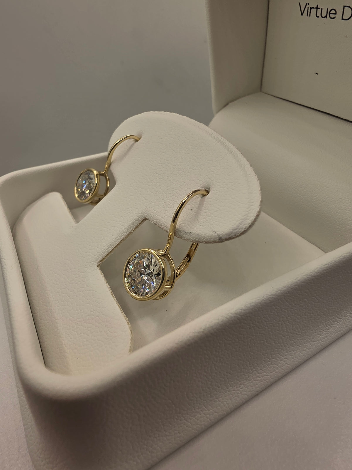 3 Carat Total Weight Bezel Set Drop Earrings, 10k Yellow Gold, IGI Certified G/VS1
