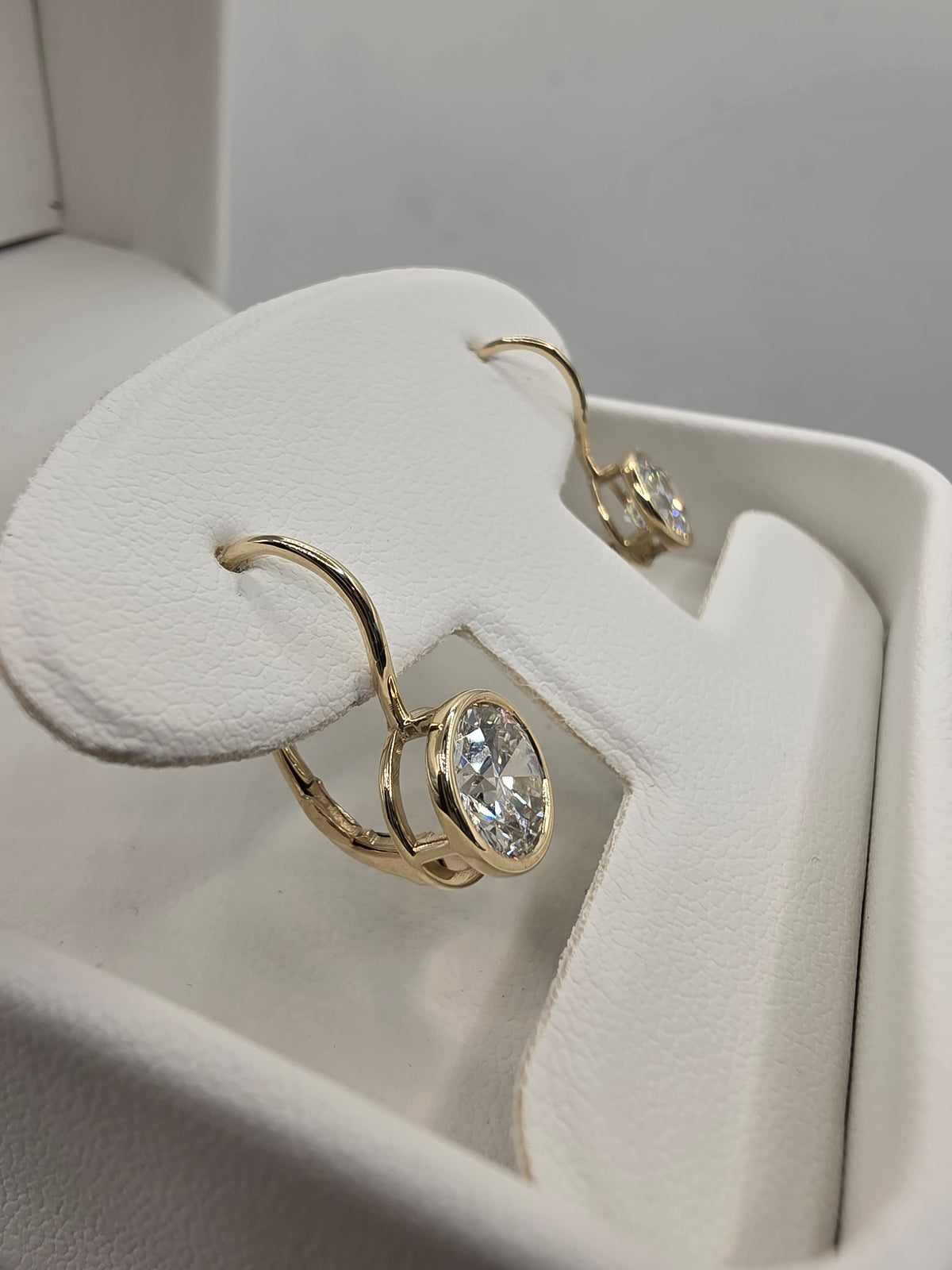 3 Carat Total Weight Bezel Set Drop Earrings, 10k Yellow Gold, IGI Certified G/VS1
