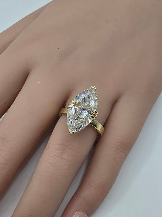 The Johnny a 7 carat Marquise Lab Diamond, F/VS1 with Baguette Halo, Profile Diamonds in 10k YG
