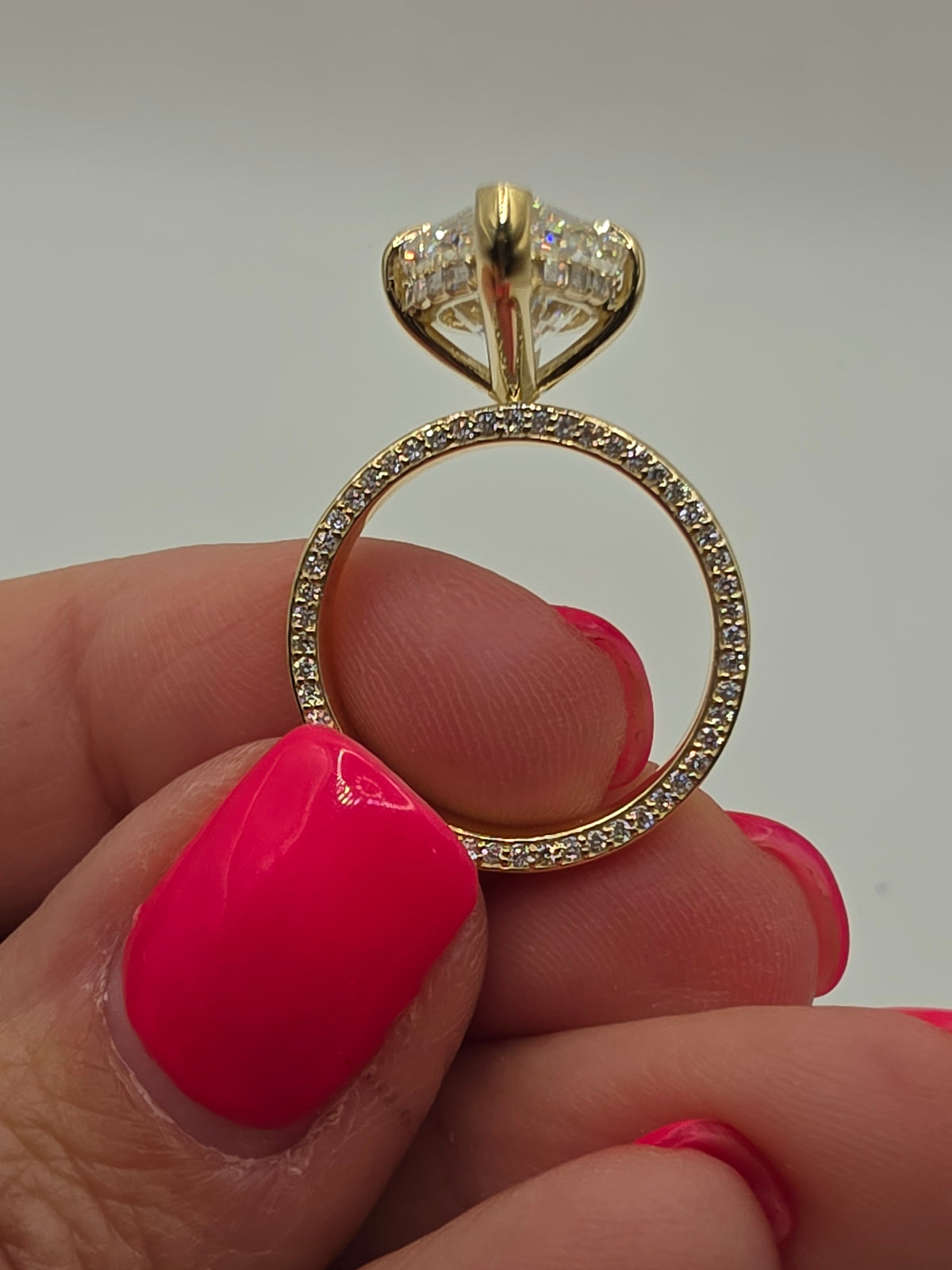 The Johnny a 7 carat Marquise Lab Diamond, F/VS1 with Baguette Halo, Profile Diamonds in 10k YG