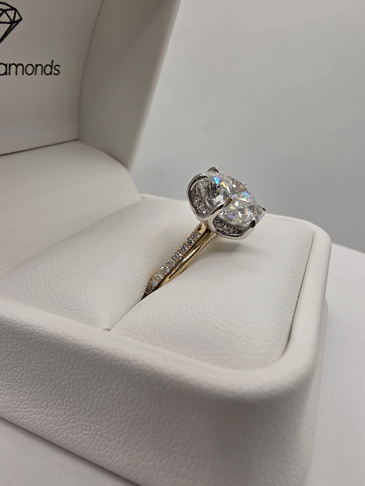 6 Carat Round Solitaire & 10k YG Solid Gold Band, IGI Certified w/ Hidden Halo and Tulip Basket