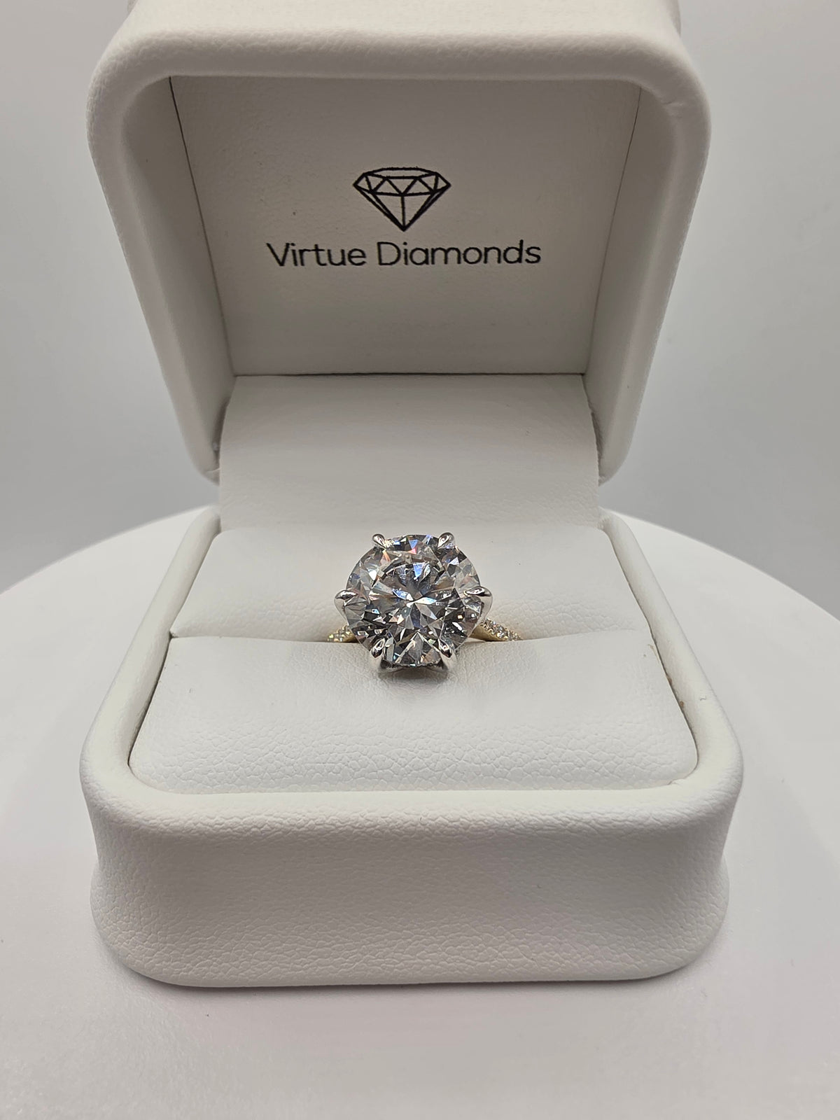 6 Carat Round Solitaire & 10k YG Solid Gold Band, IGI Certified w/ Hidden Halo and Tulip Basket
