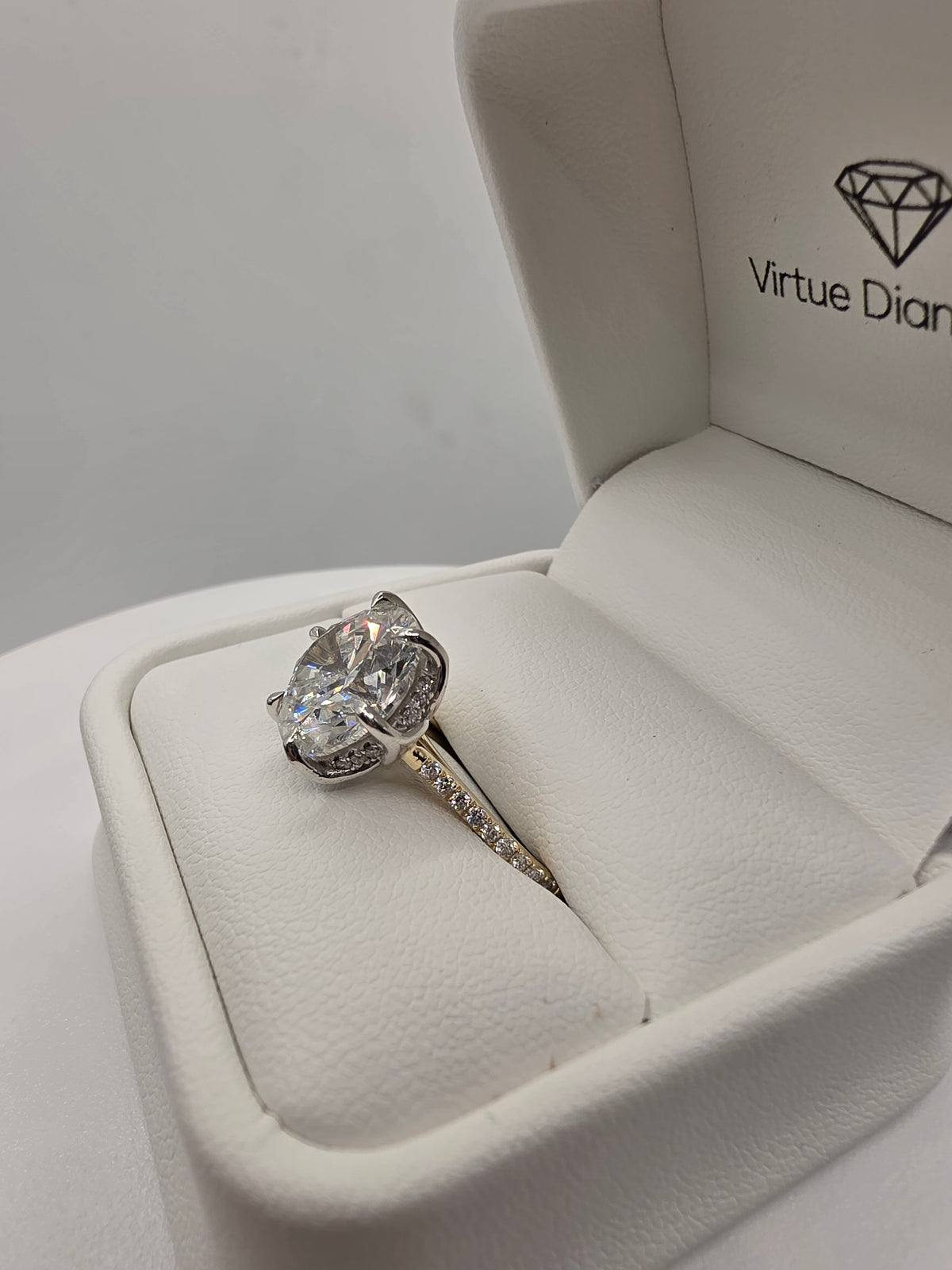 6 Carat Round Solitaire & 10k YG Solid Gold Band, IGI Certified w/ Hidden Halo and Tulip Basket