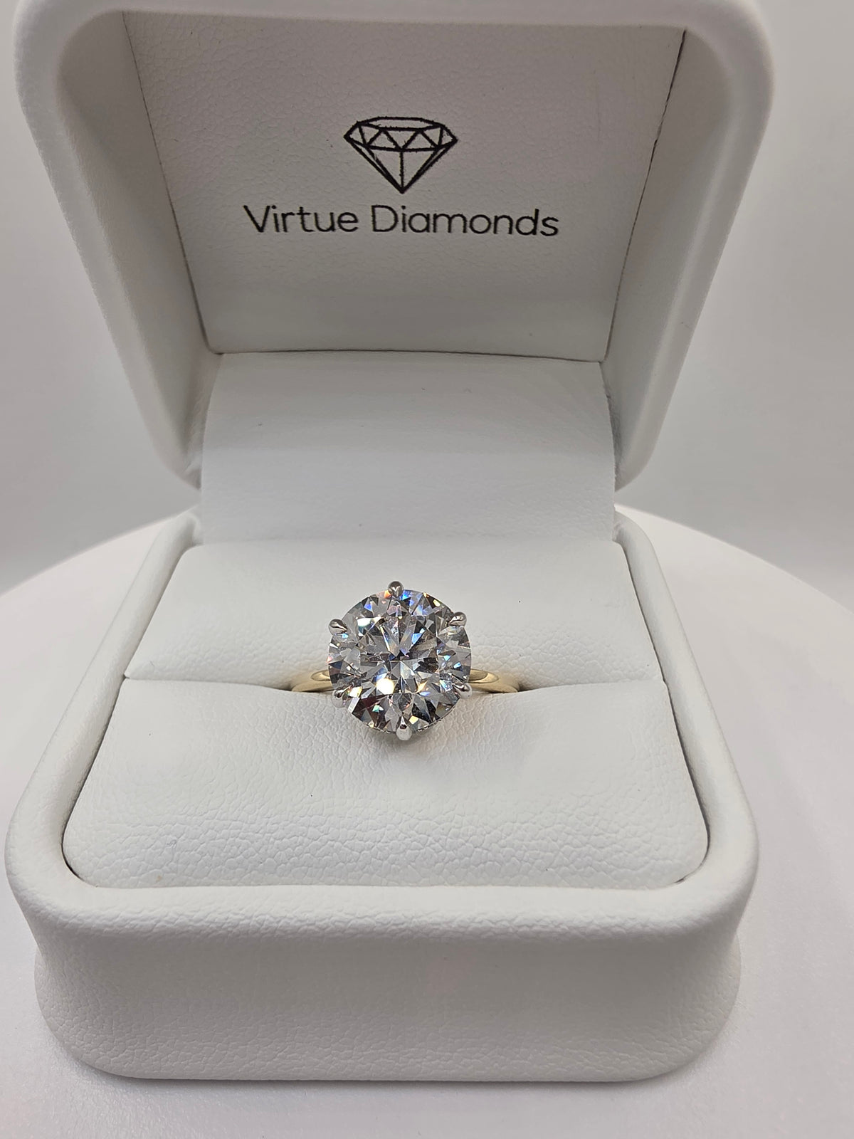 4.44 Carat Round Brilliant H/VVS2 IGI Certified Lab Diamond Solitaire with Peekaboo Halo and 2-tone Setting,  Size 7
