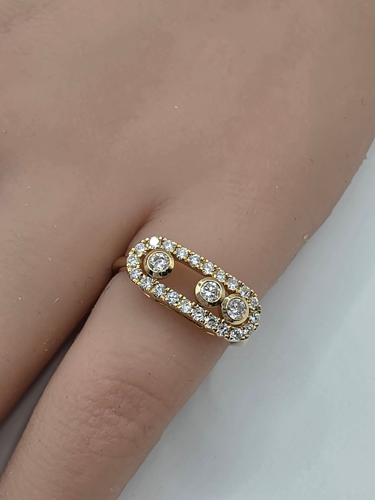 .42 Carat Total Weight, Bezel/Halo Paperclip Ring, 9k Yellow Gold, Size 4.75