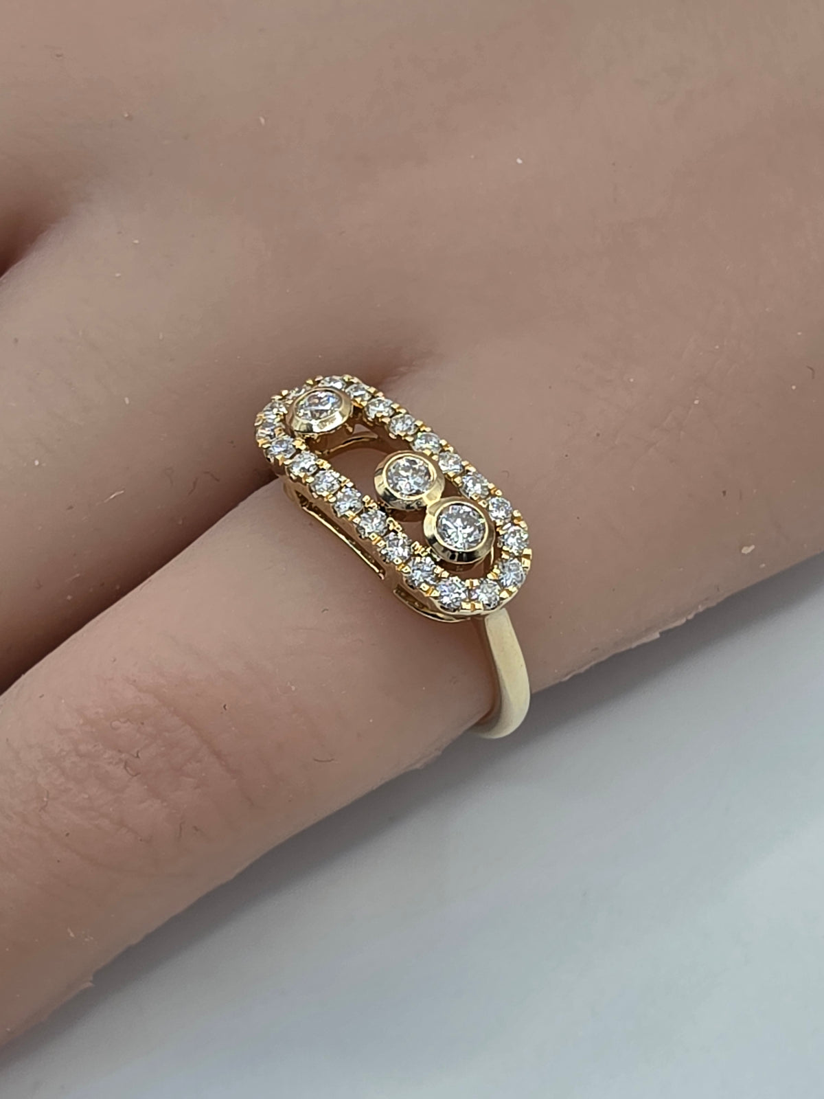 .42 Carat Total Weight, Bezel/Halo Paperclip Ring, 9k Yellow Gold, Size 4.75